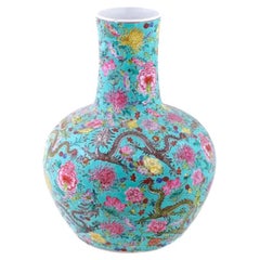 Large Chinese Porcelain Vase W Flowers And Dragons