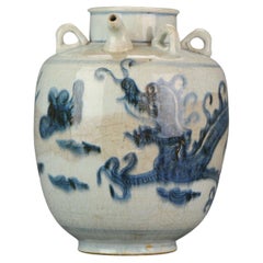 Large Chinese Porcelain Water Basket Swatow Style Dragons, 19th Century