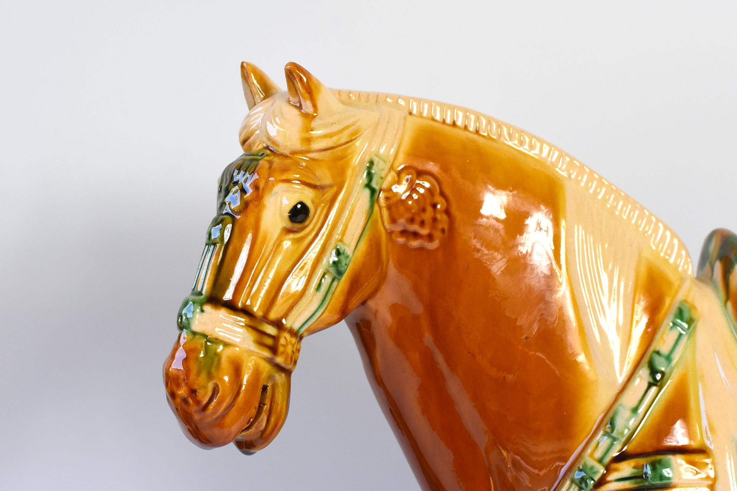 Large Chinese Pottery Horse, Glazed Terracotta San Cai 6