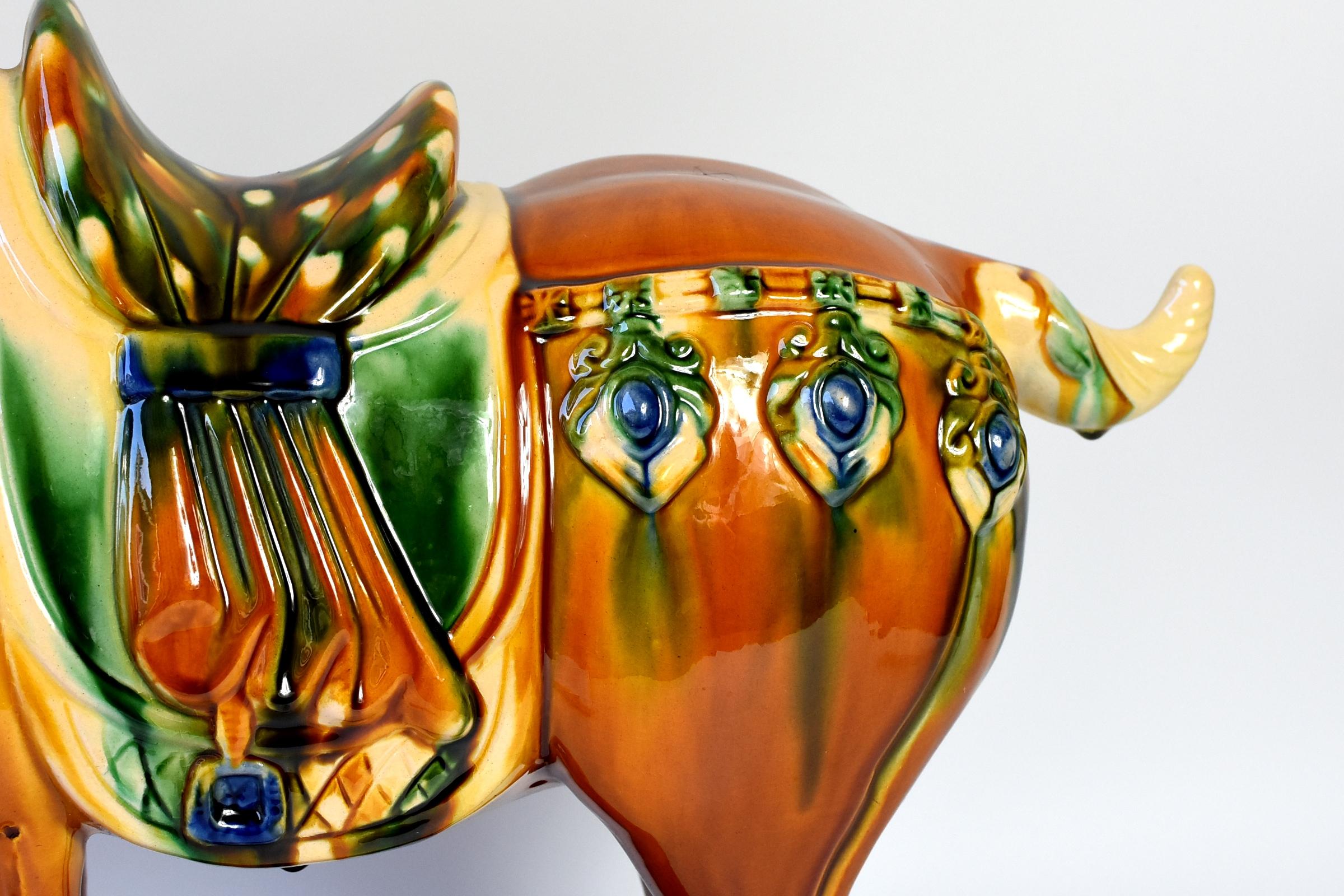 Large Chinese Pottery Horse, Glazed Terracotta San Cai 7