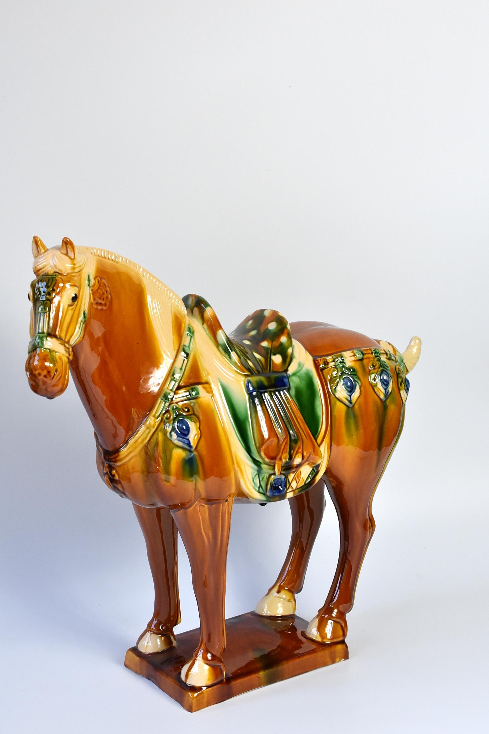 Large Chinese Pottery Horse, Glazed Terracotta San Cai 9