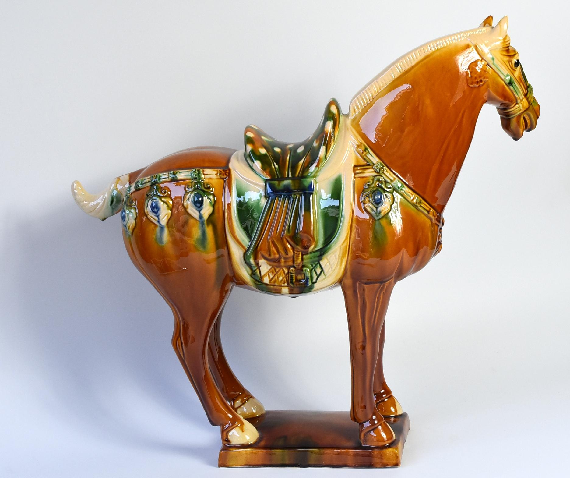 Large Chinese Pottery Horse, Glazed Terracotta San Cai 10