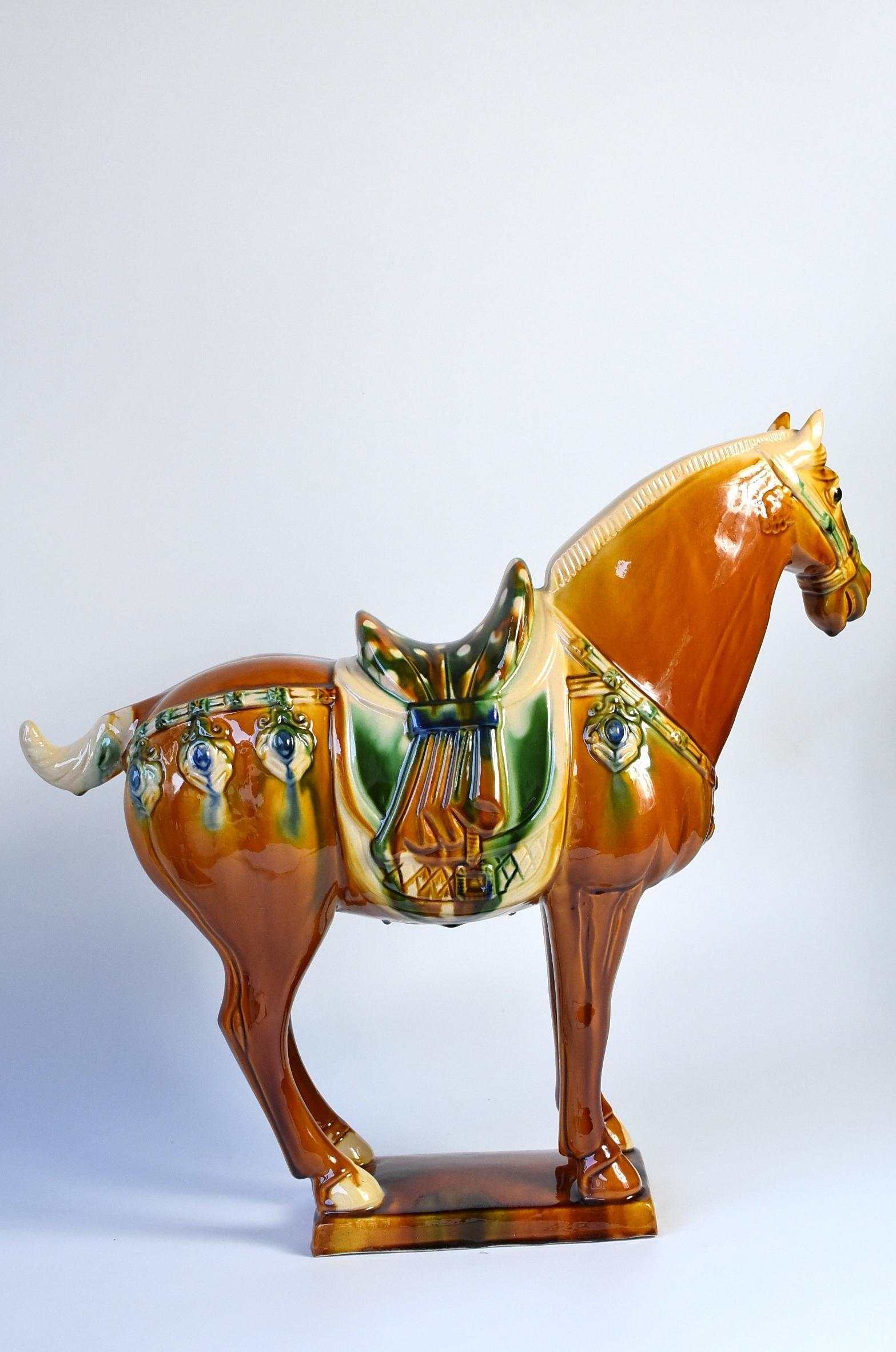 Large Chinese Pottery Horse, Glazed Terracotta San Cai 13