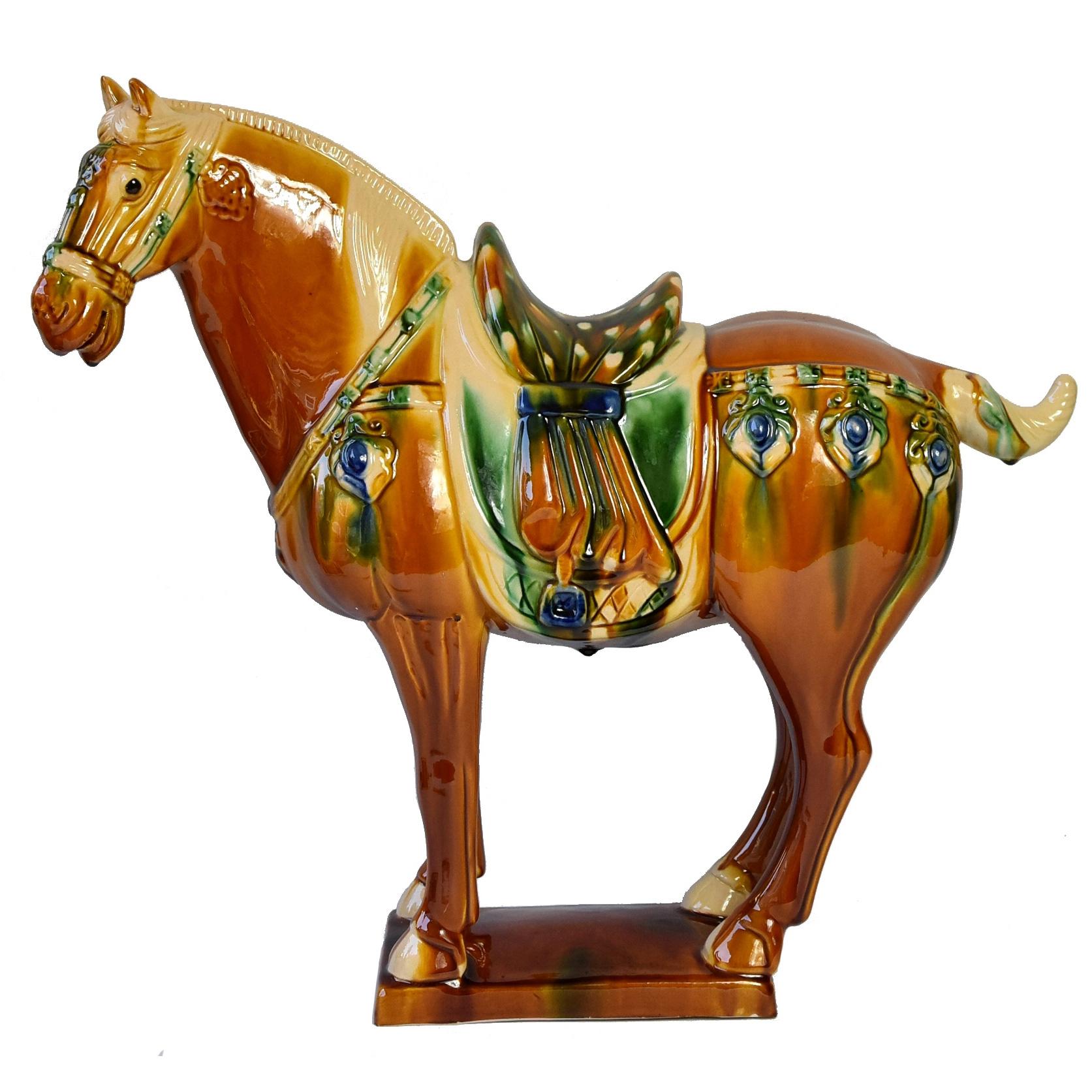 Large Chinese Pottery Horse, Glazed Terracotta San Cai