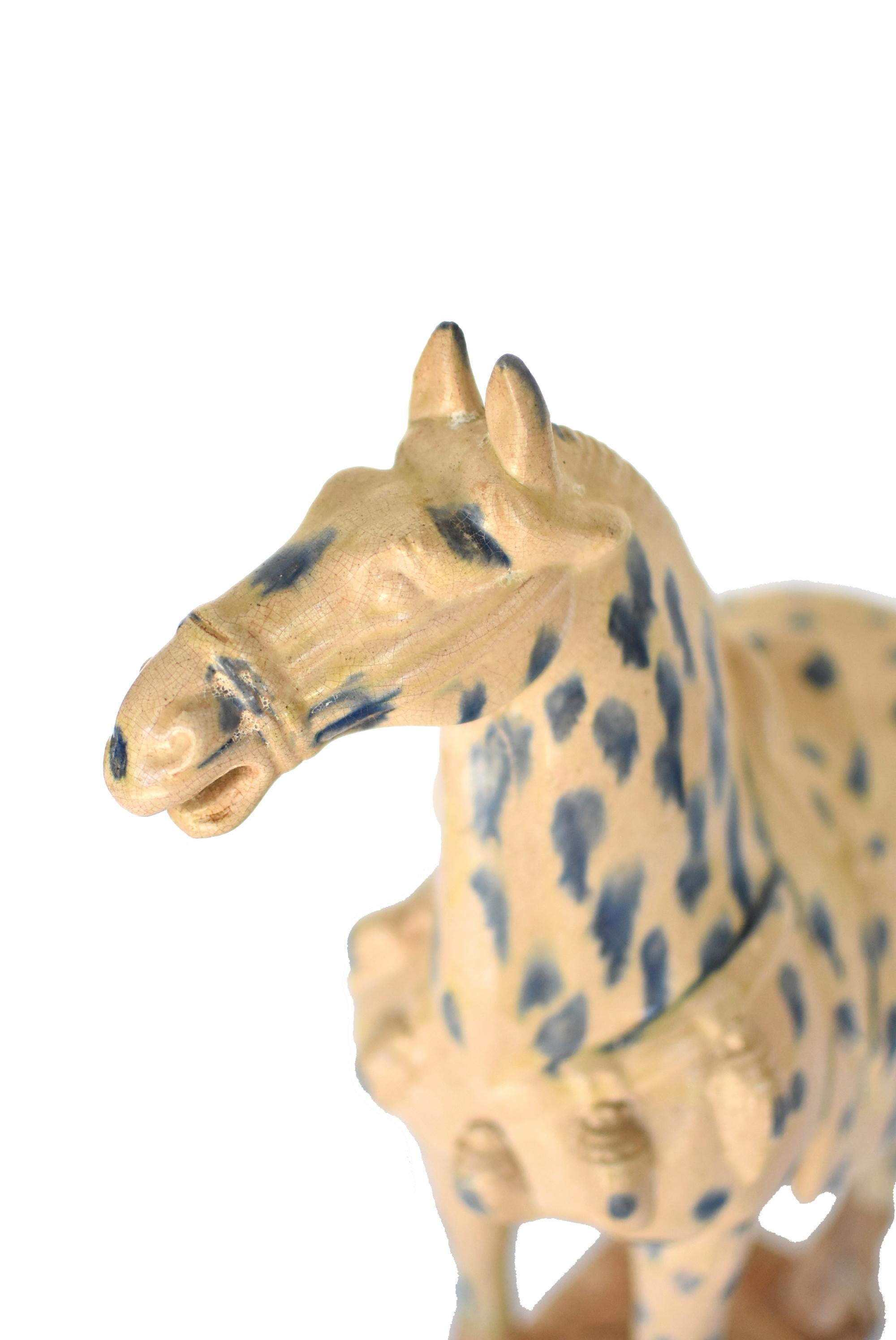 Large Chinese Pottery Stallion Horse, with Blue Spots 1