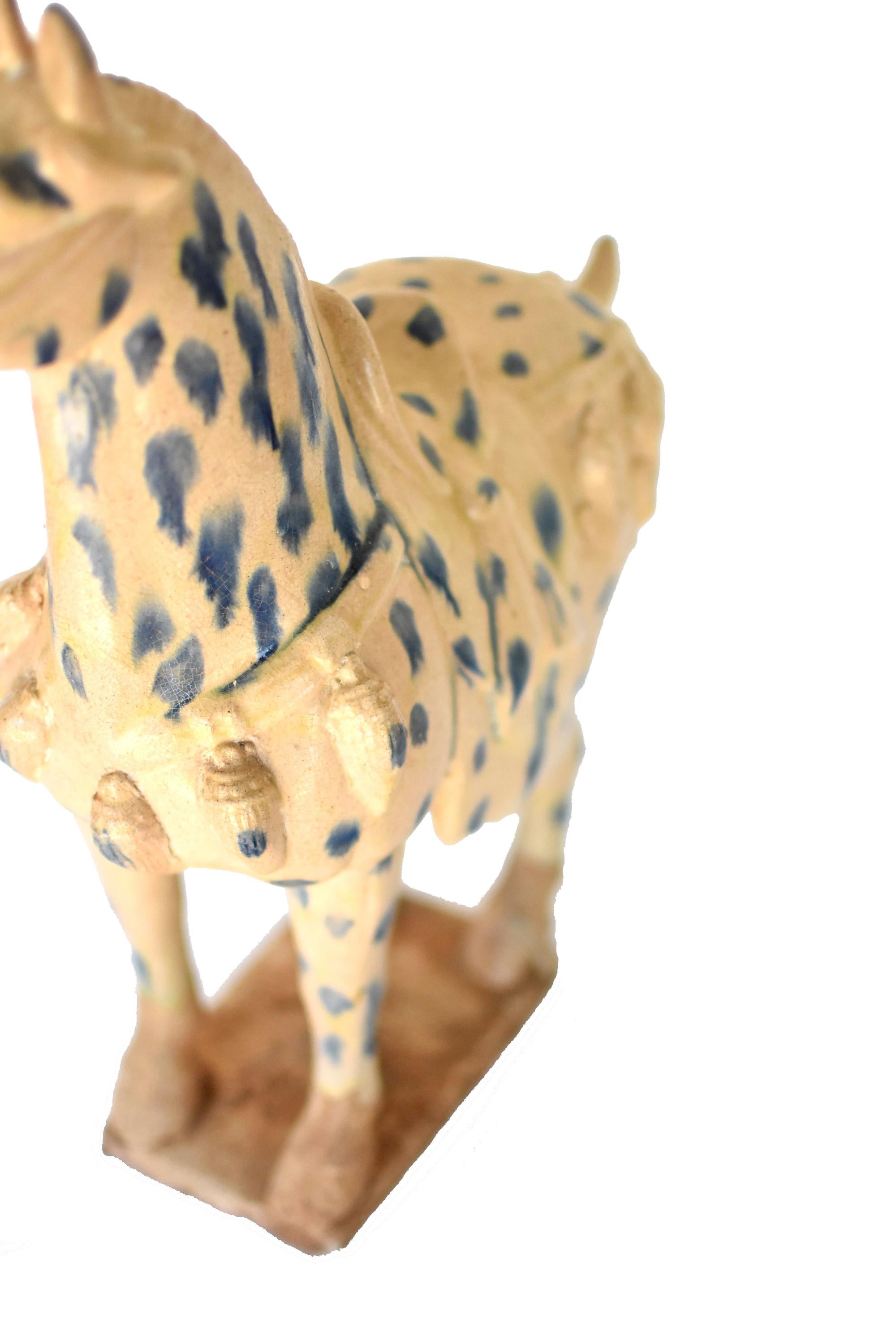 Large Chinese Pottery Stallion Horse, with Blue Spots 2