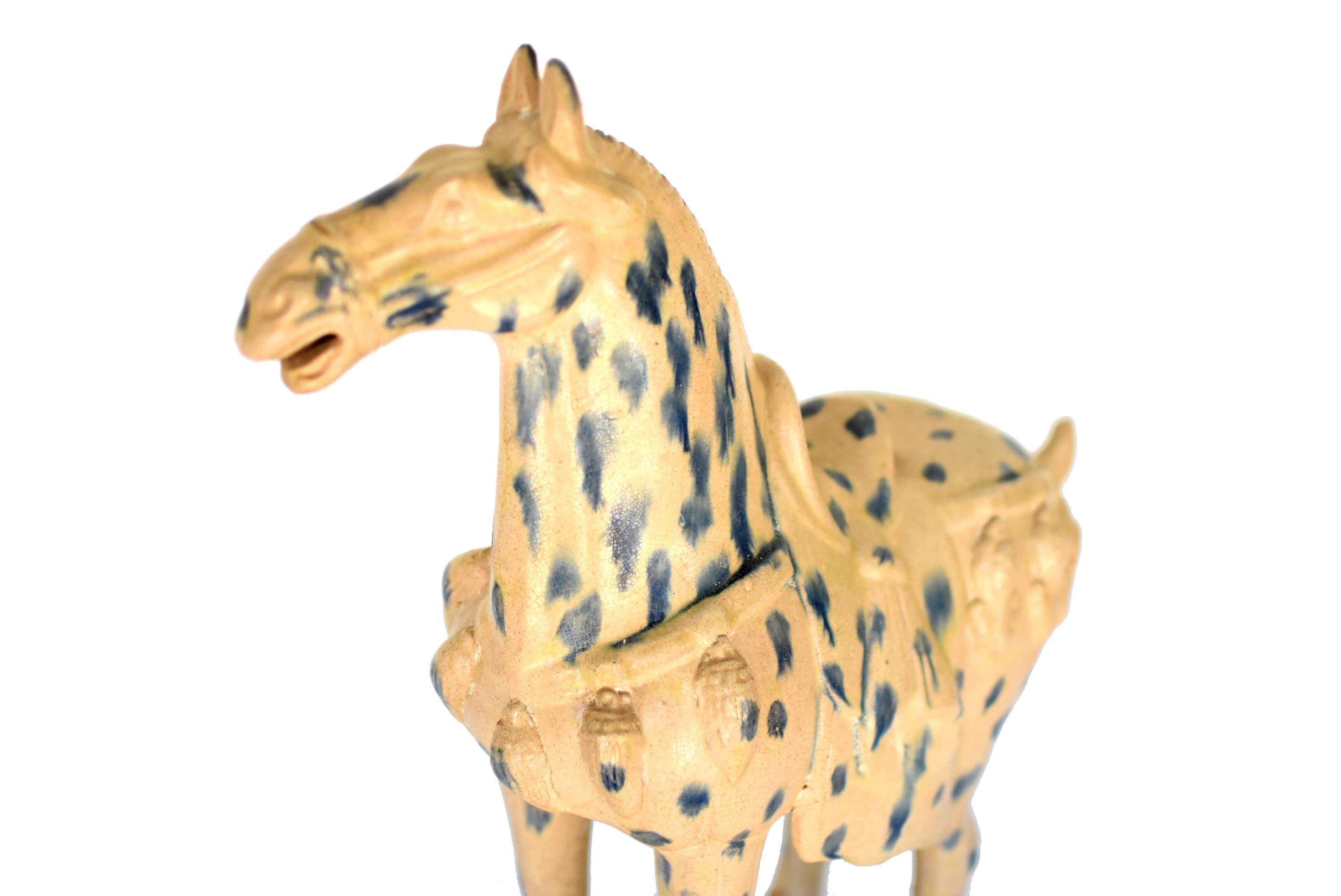 Large Chinese Pottery Stallion Horse, with Blue Spots 3