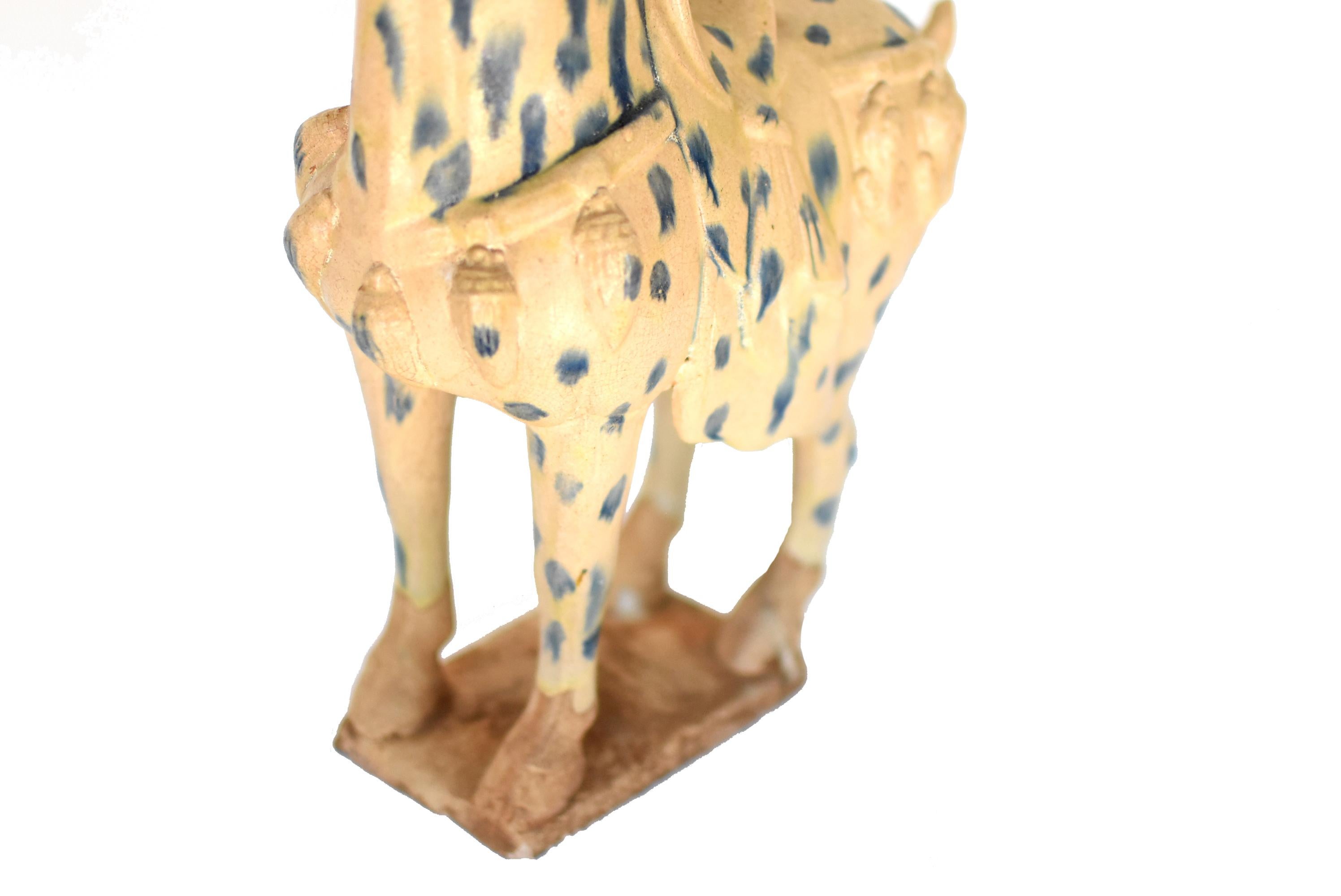Large Chinese Pottery Stallion Horse, with Blue Spots 4