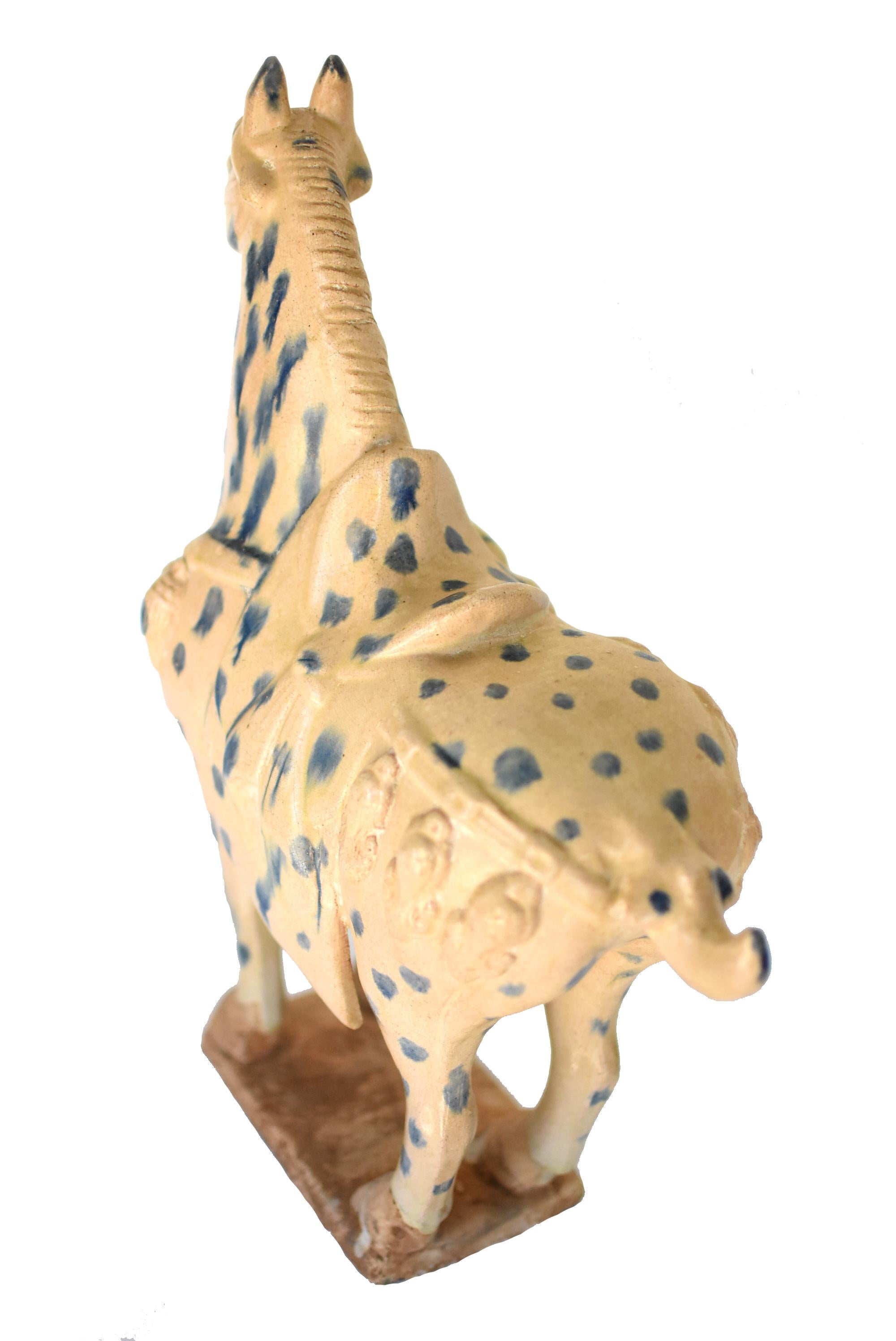Large Chinese Pottery Stallion Horse, with Blue Spots 8