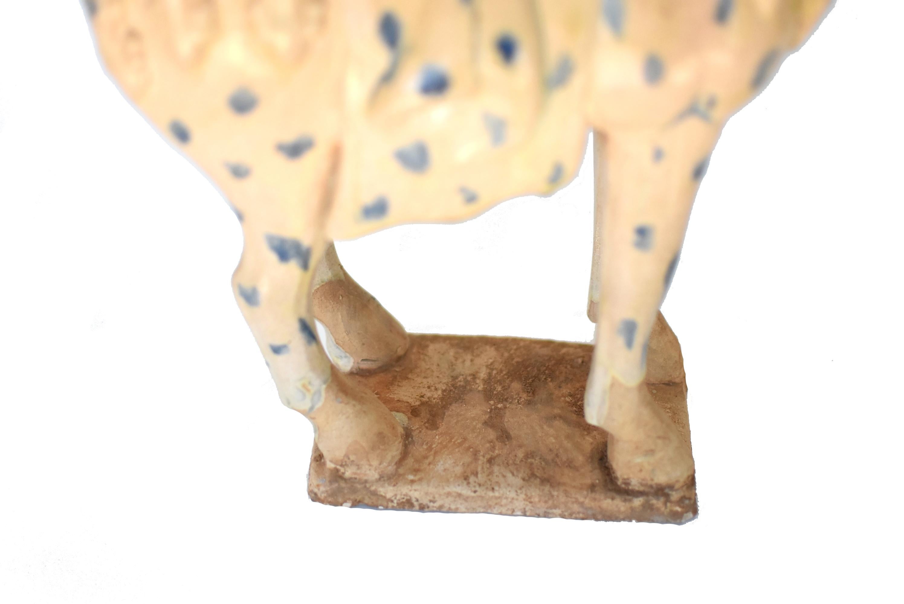 Tang Large Chinese Pottery Stallion Horse, with Blue Spots