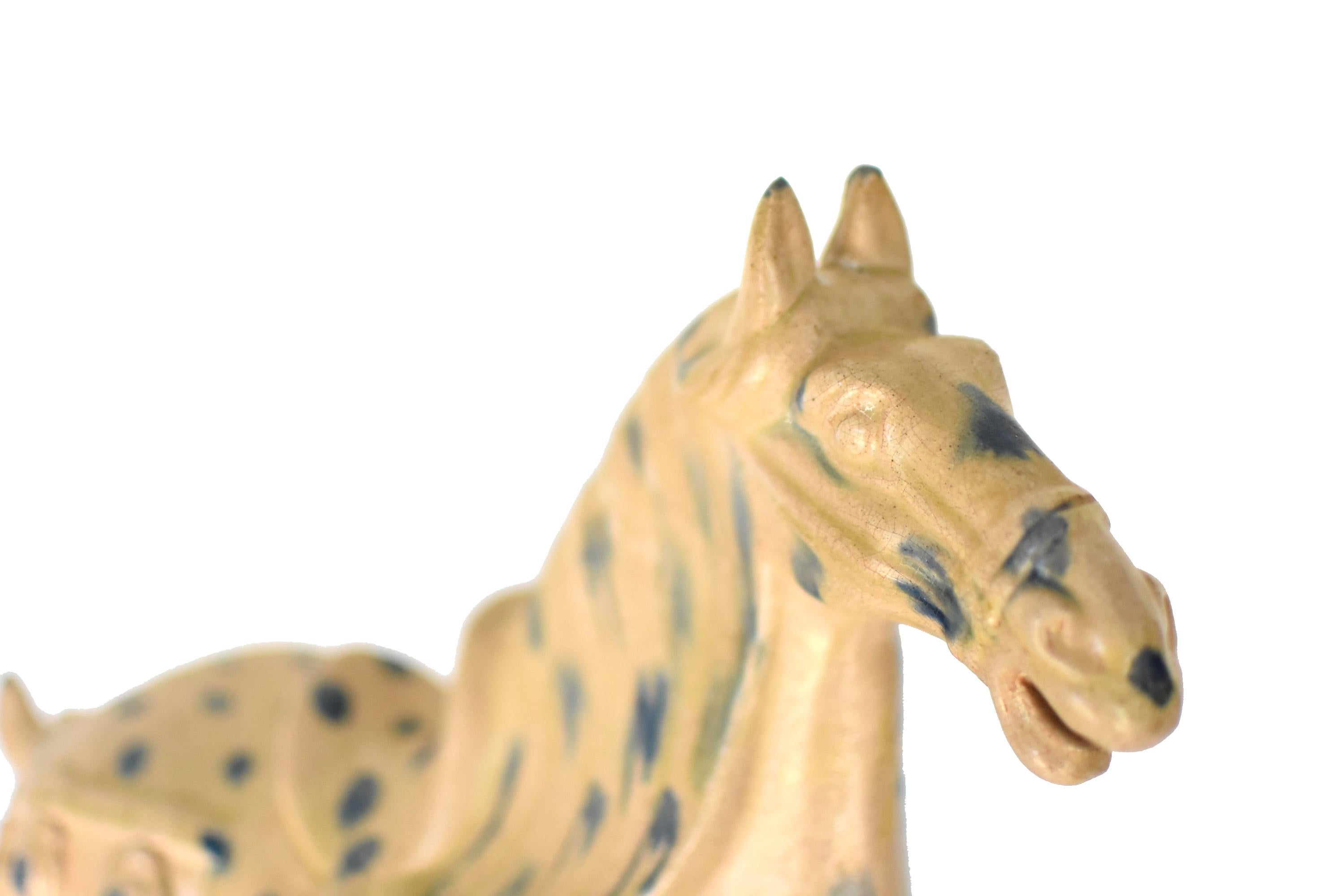20th Century Large Chinese Pottery Stallion Horse, with Blue Spots