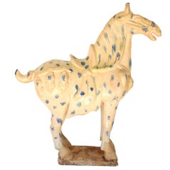 Large Chinese Pottery Stallion Horse, with Blue Spots