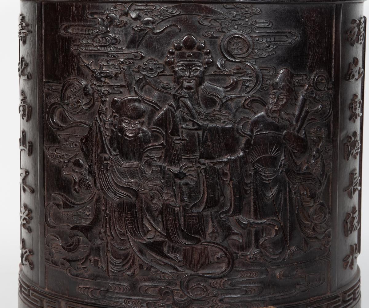 19th Century Large Chinese Qing Carved Zitan Brush Pot