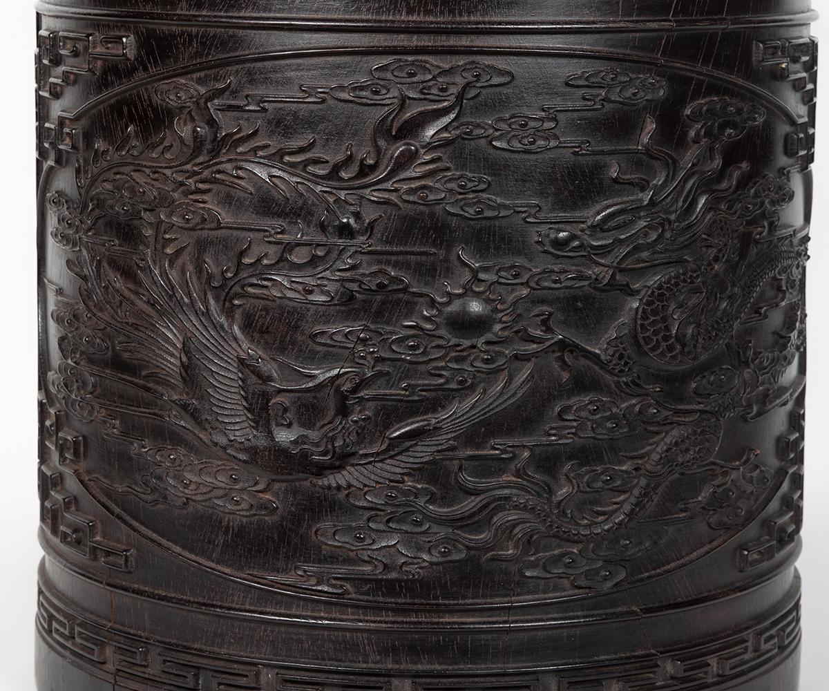 Large Chinese Qing Carved Zitan Brush Pot 1