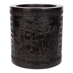 Large Chinese Qing Carved Zitan Brush Pot