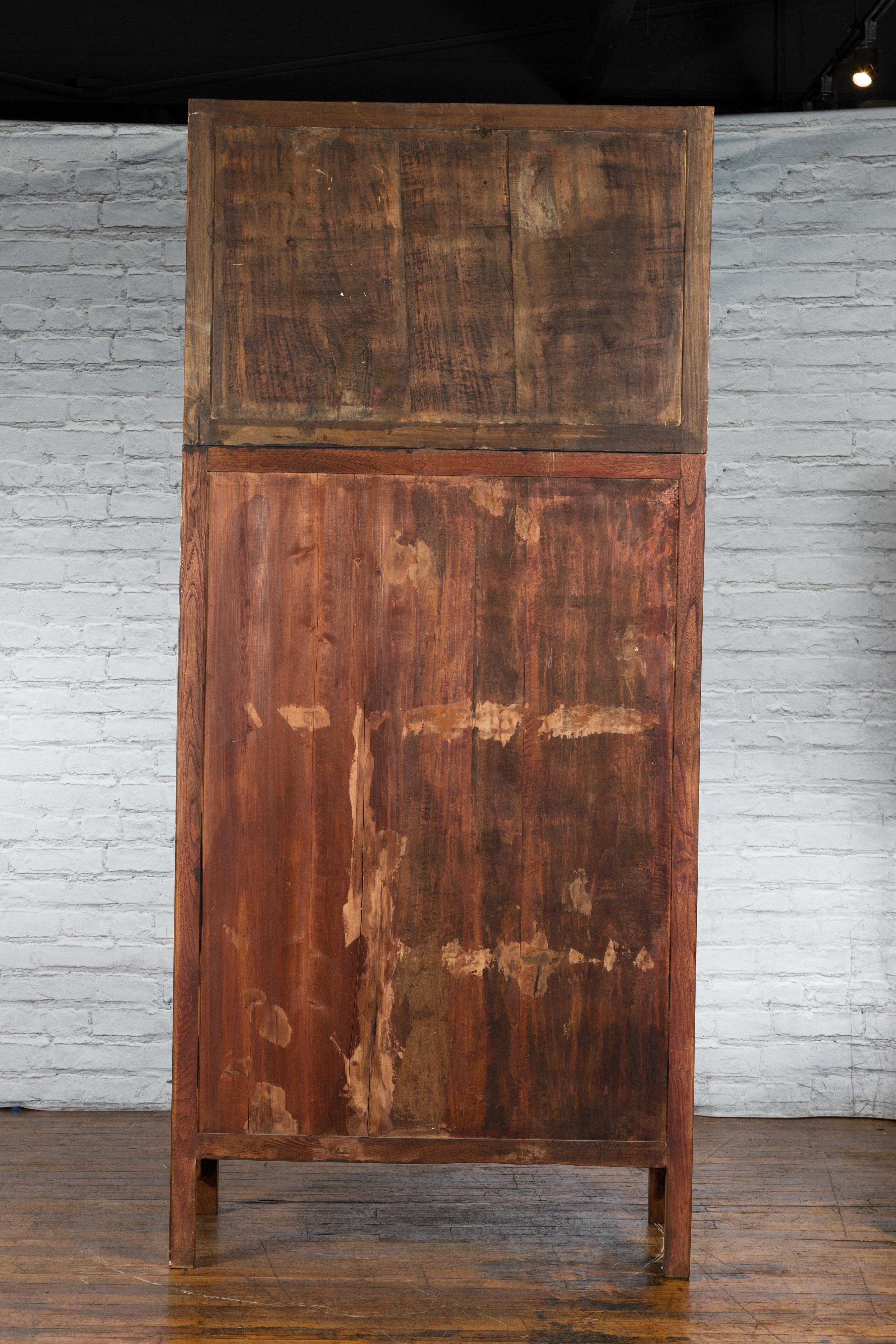 Large Qing Dynasty Oak Wood Compound Cabinet with Brass Medallions For Sale 11