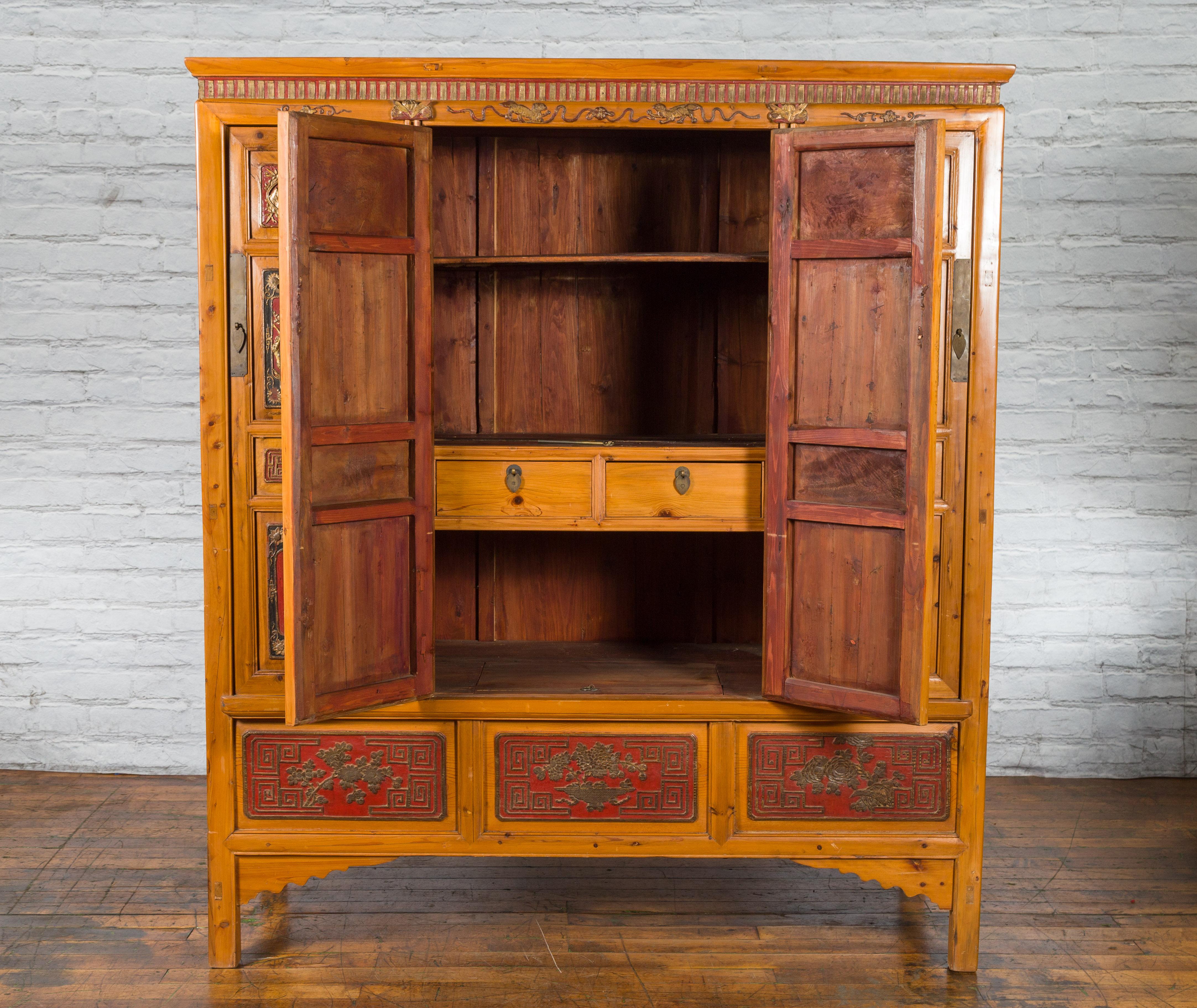 Large Chinese Qing Dynasty 19th Century Cabinet with Hand-Carved and Gilt Panels For Sale 11