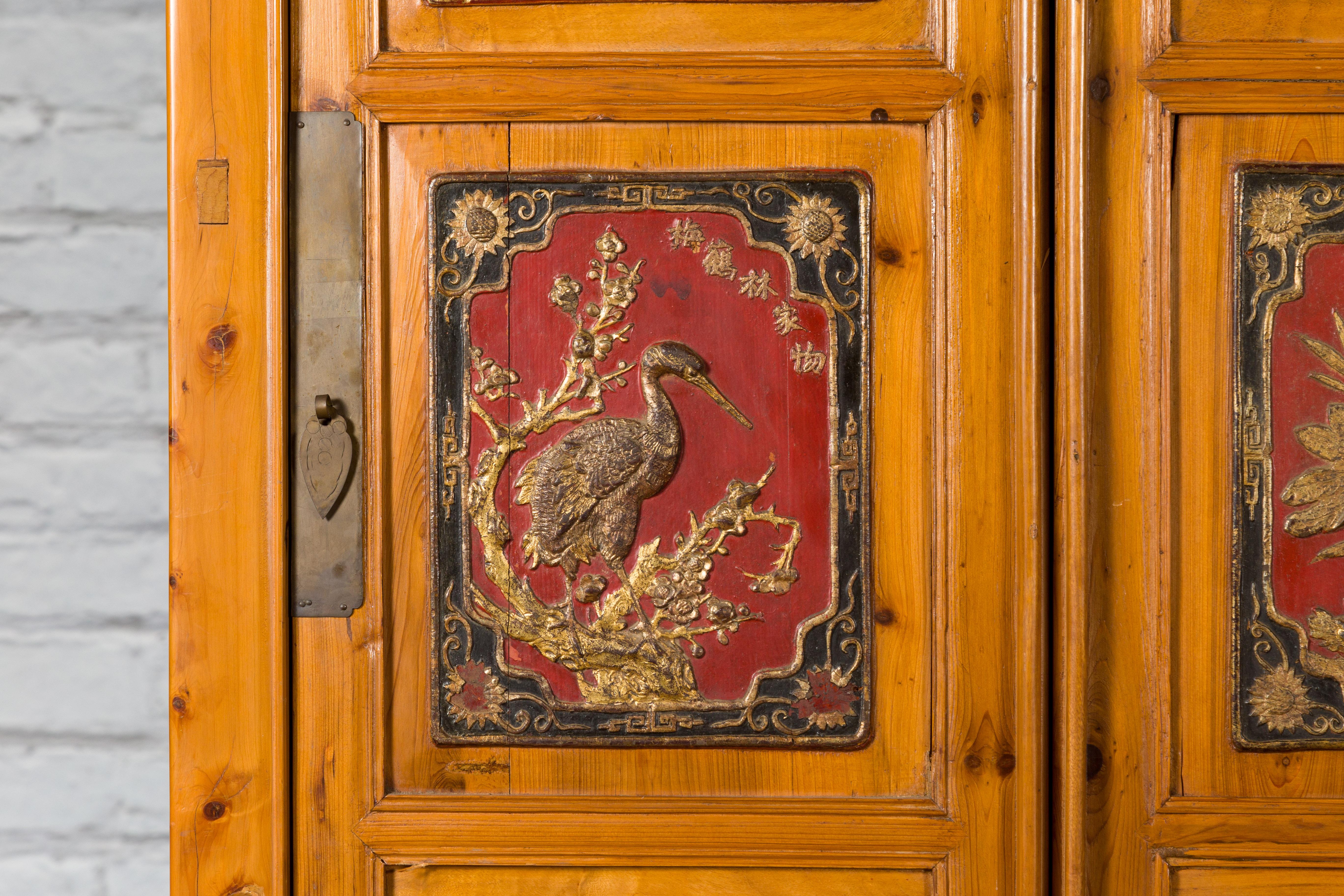 Large Chinese Qing Dynasty 19th Century Cabinet with Hand-Carved and Gilt Panels For Sale 3