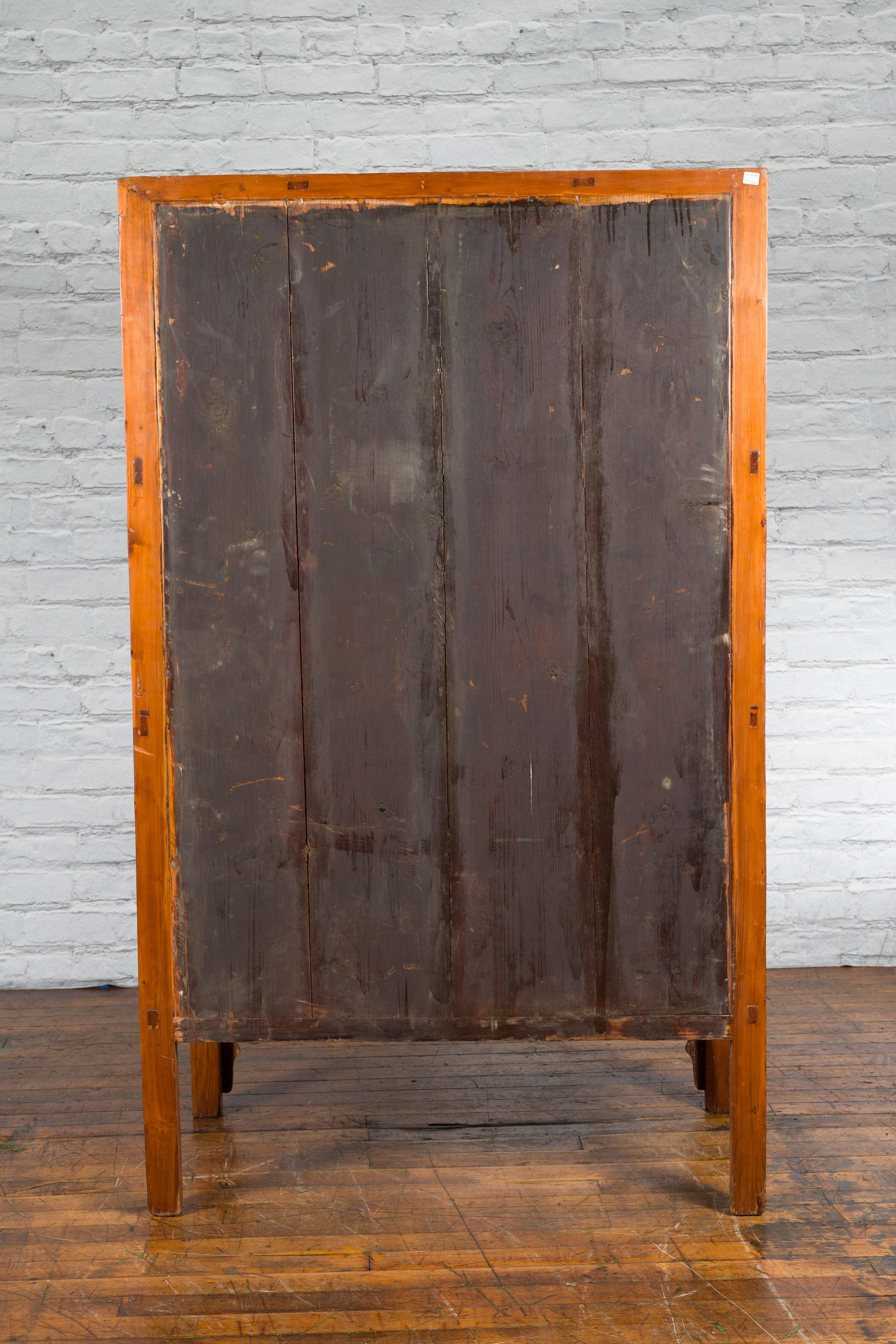 Large Chinese Late Qing Dynasty Period Elmwood Armoire with Medallion Hardware For Sale 6