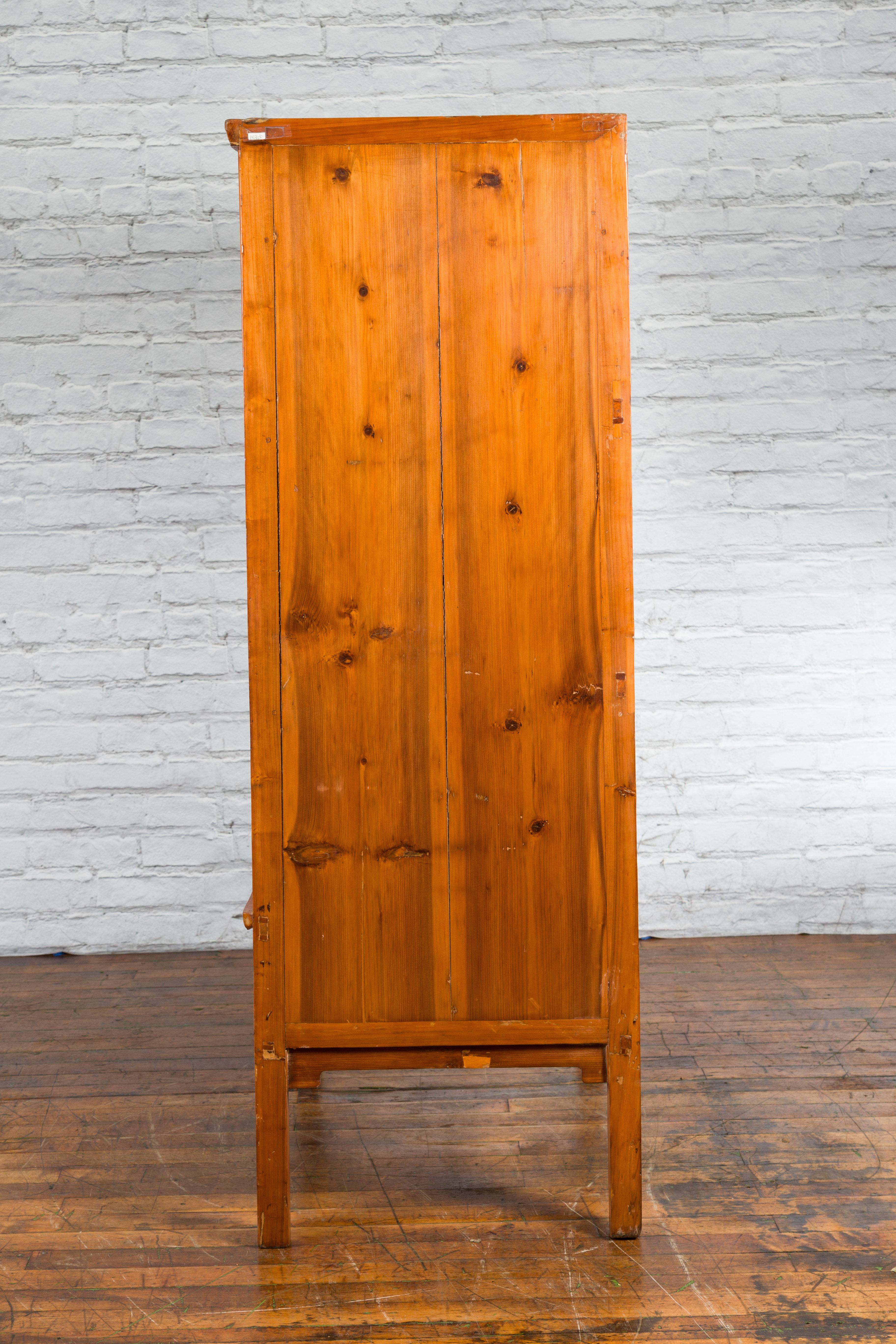 Large Chinese Late Qing Dynasty Period Elmwood Armoire with Medallion Hardware For Sale 7