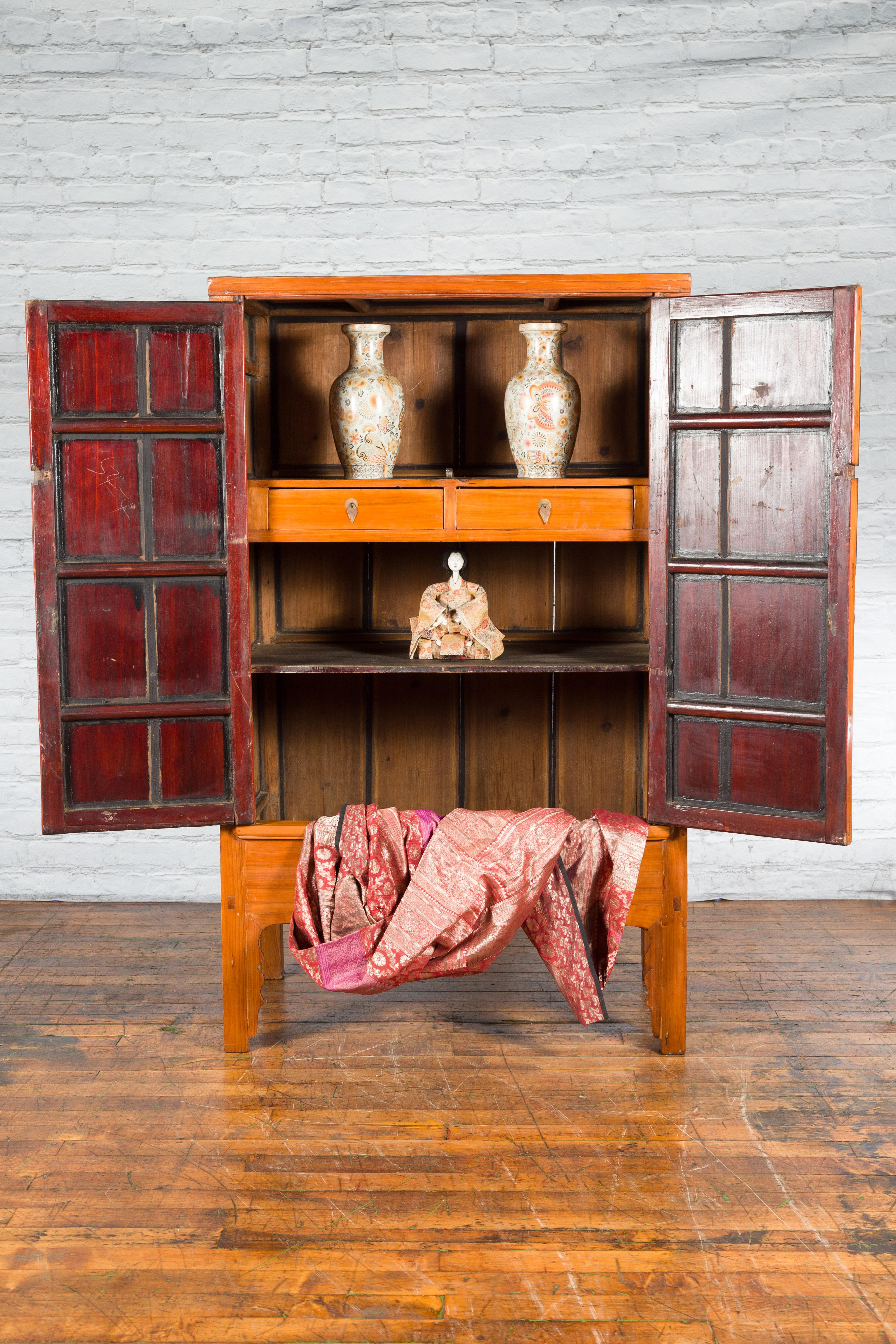 Bronze Large Late Qing Dynasty Period Elmwood Armoire with Medallion Hardware For Sale