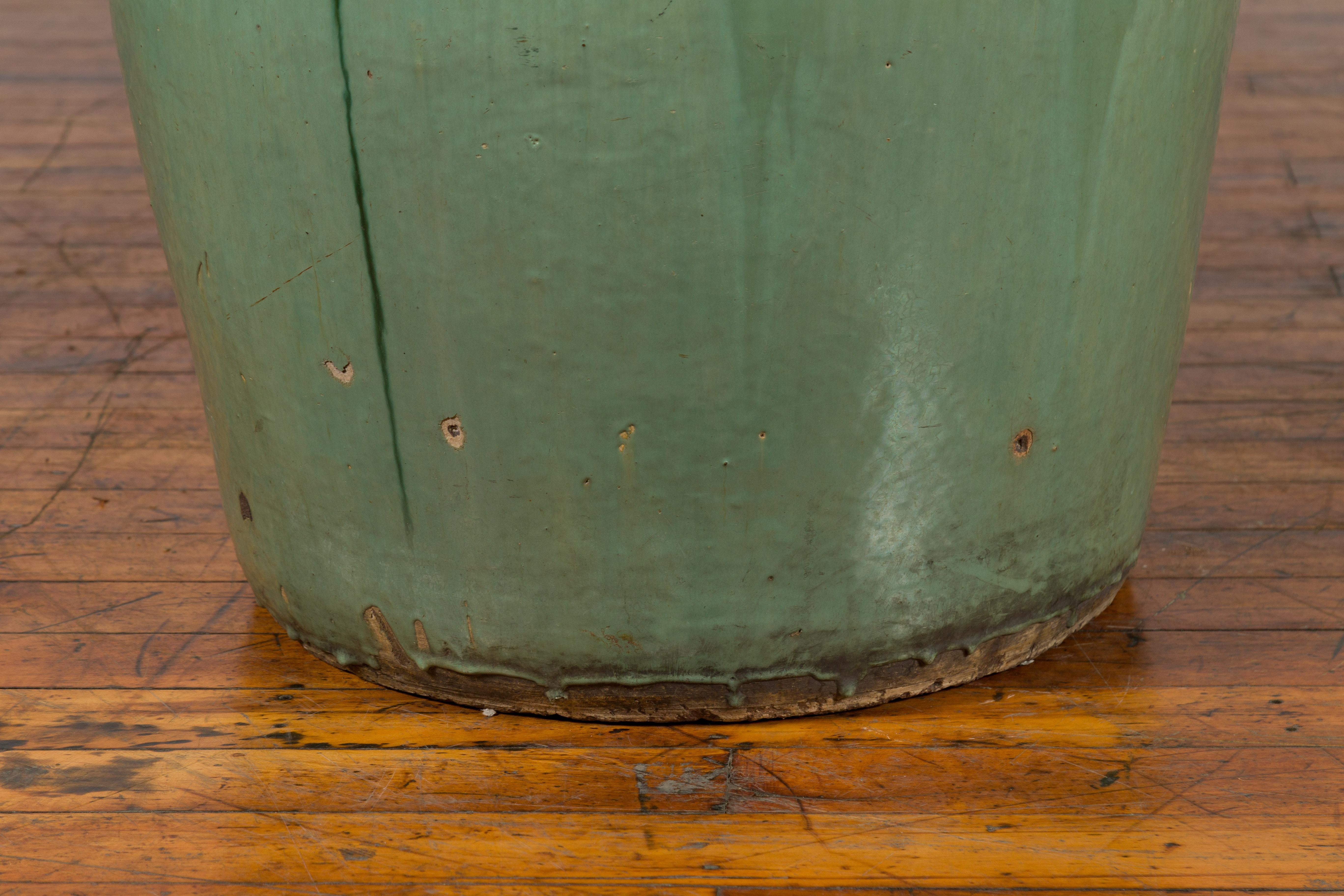 Large Chinese Qing Dynasty 19th Century Green Glazed Storage Jug with Dripping 1