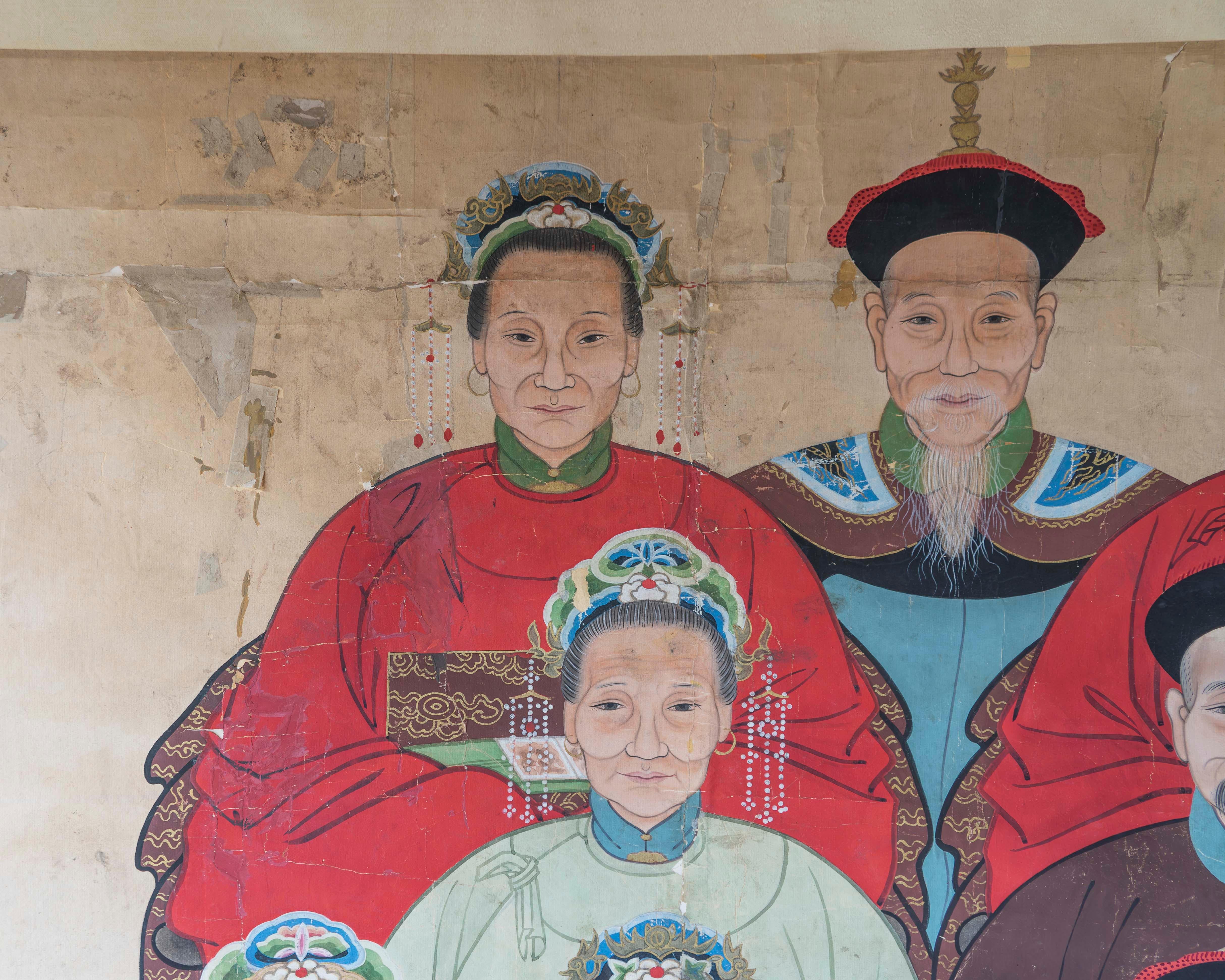 Large Chinese Qing Dynasty Ancestor Portrait Scroll, Antique Original Painting 5
