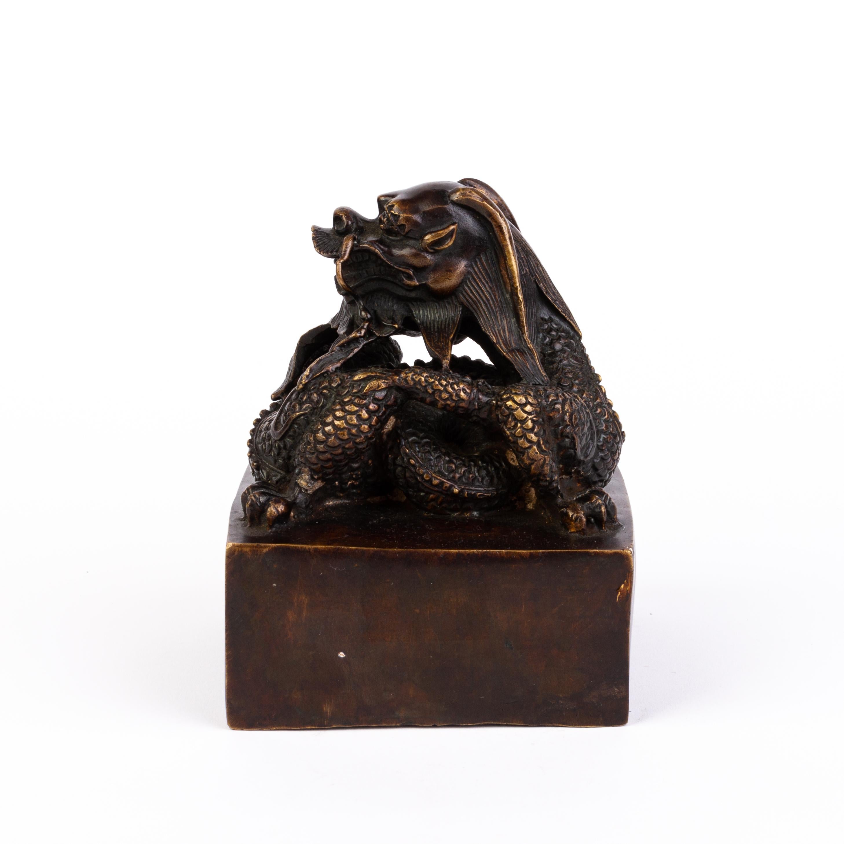 20th Century Large Chinese Qing Dynasty Bronze Dragon Desk Seal  For Sale