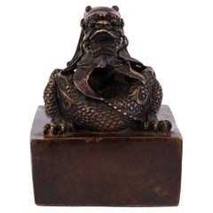 Large Chinese Qing Dynasty Bronze Dragon Desk Seal 