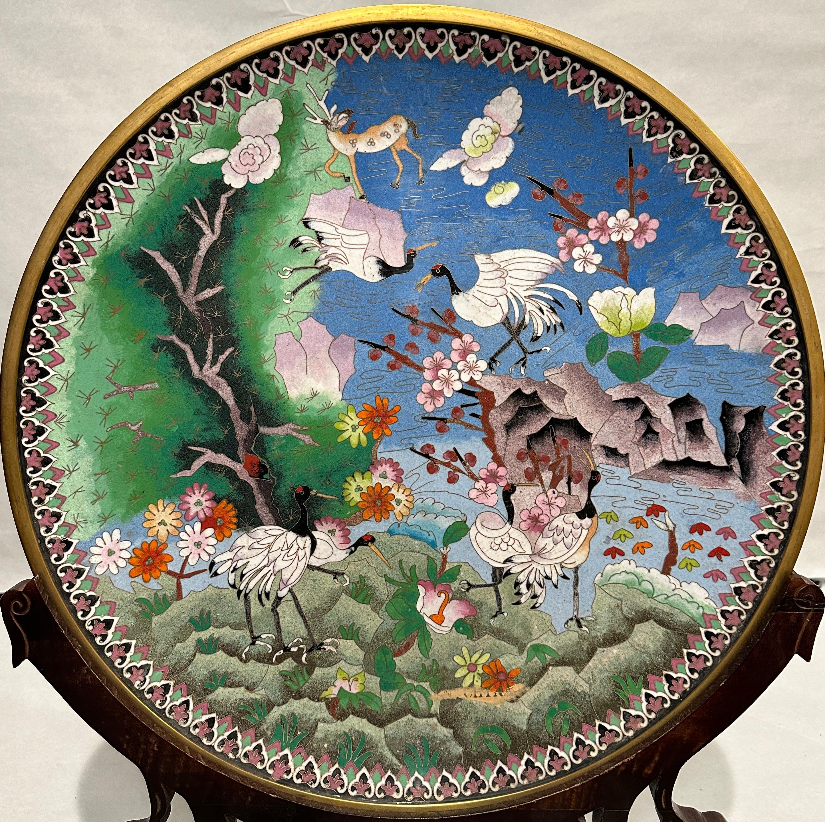 Cloissoné Large Chinese Qing Dynasty Enamel Bronze Cloisonne Charger For Sale