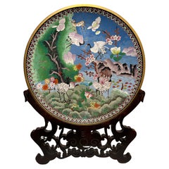 Large Chinese Qing Dynasty Enamel Bronze Cloisonne Charger