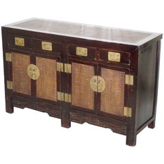 Large Chinese Qing Dynasty Handmade Sideboard with Rattan Weaved Detailing
