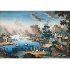 Grande peinture sur verre inversé de la période chinoise Qing pour le marché européen