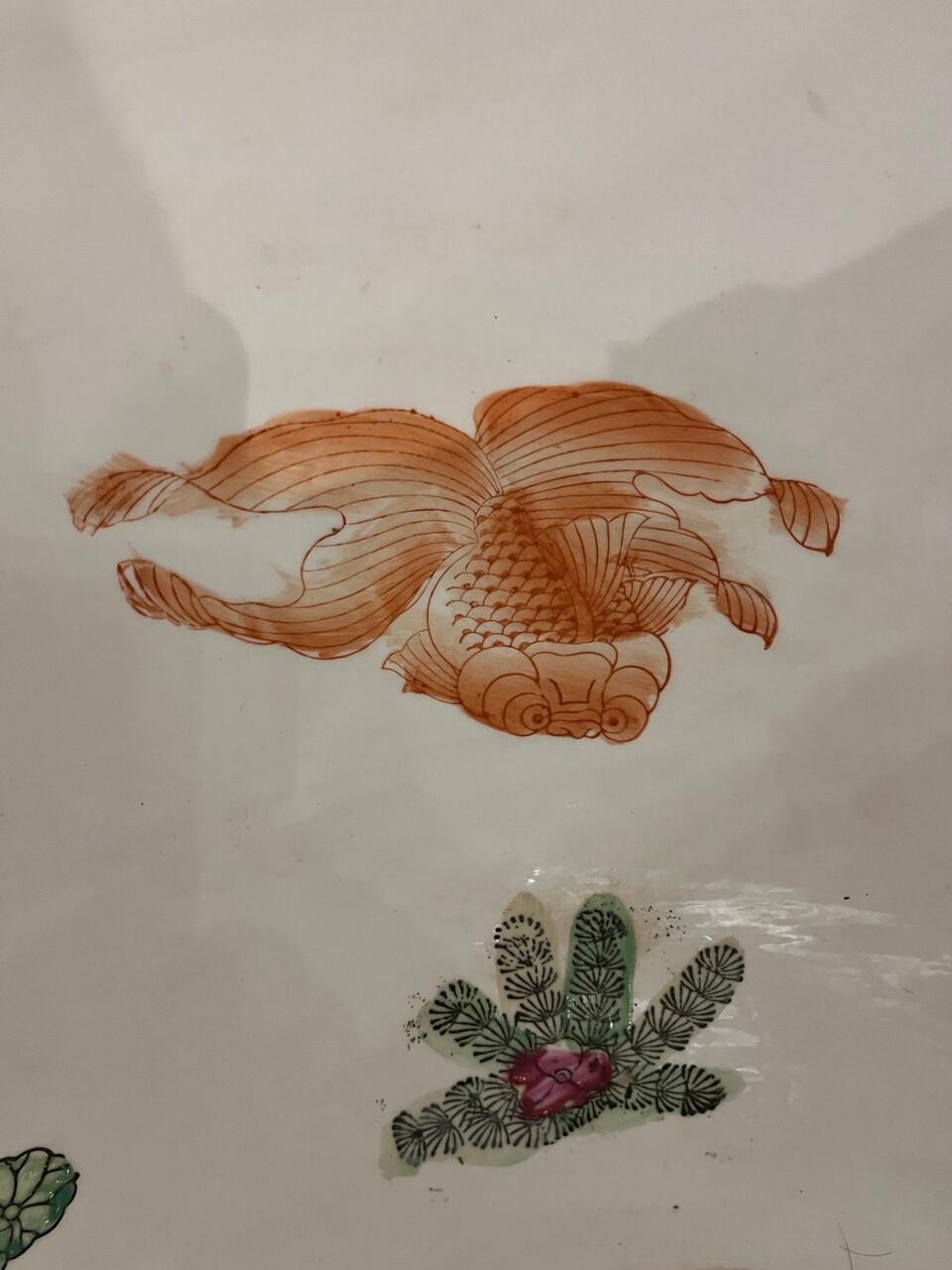 Large Chinese Rose Medallion Fish Pot on Stand 5