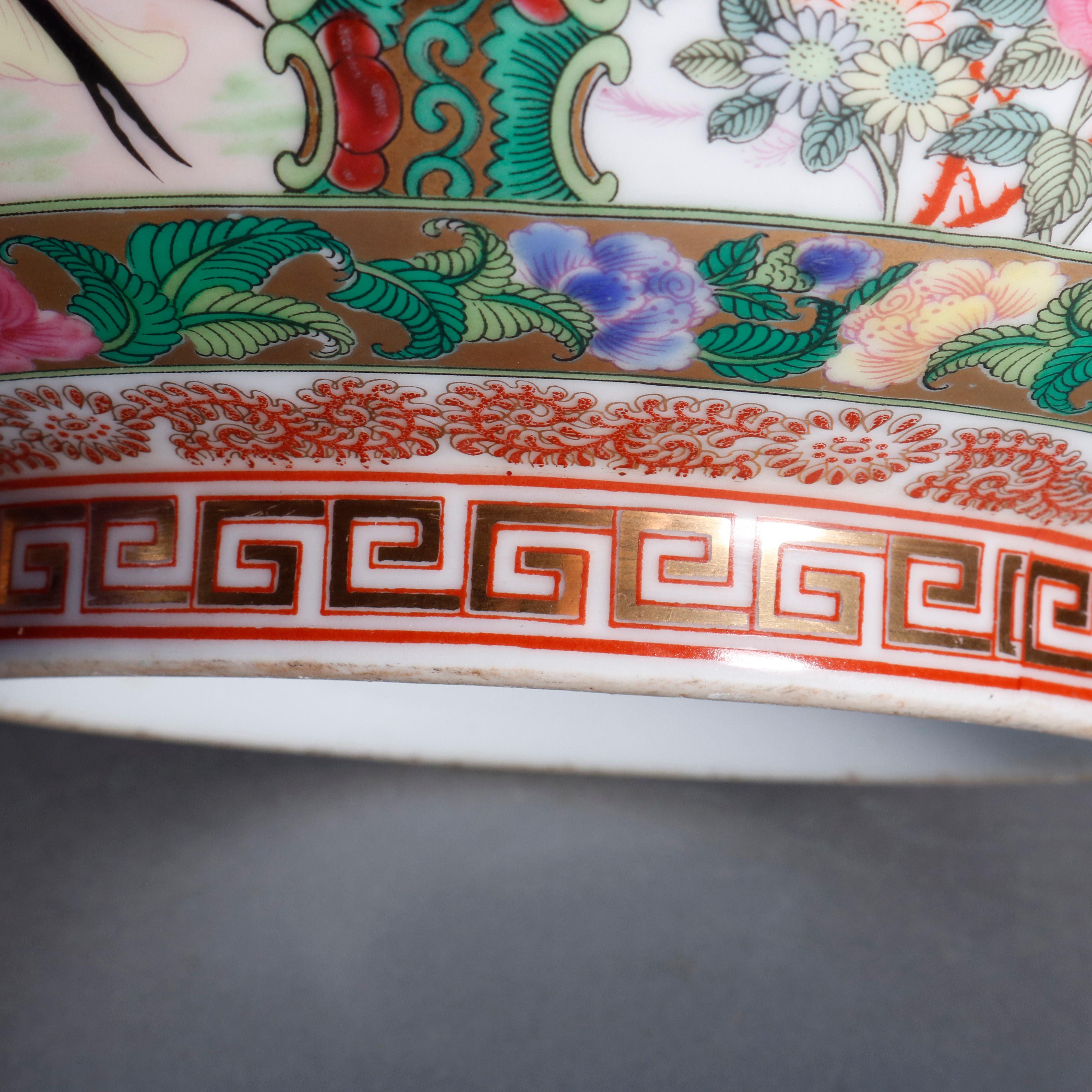 Large Chinese Rose Medallion Hand Enameled and Gilt Porcelain Center Bowl 7
