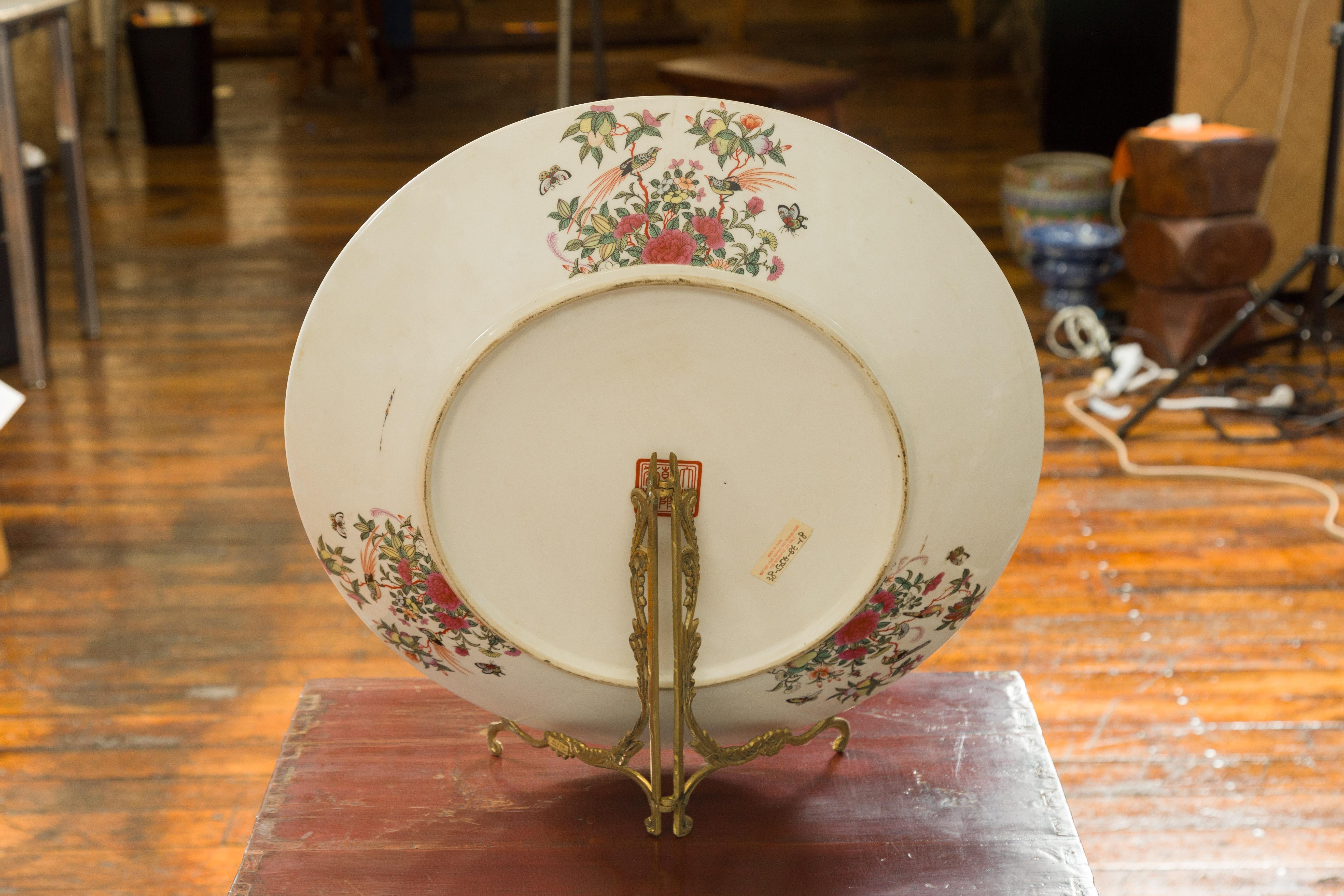 Large Chinese Rose Medallion Hand Painted Porcelain Platter with Court Scenes For Sale 7