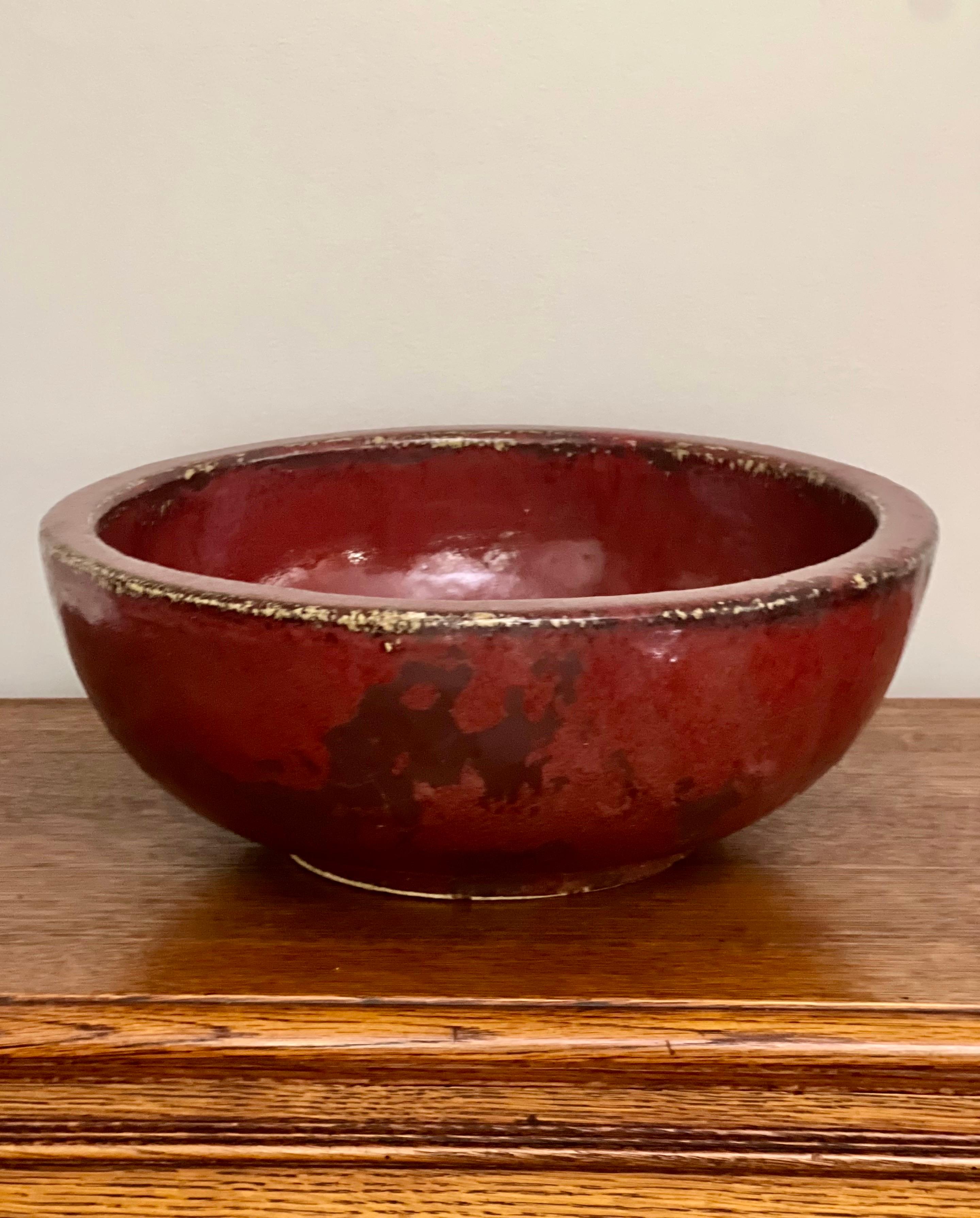 Glazed Large Chinese Sang de Boeuf Bowl, 20th Century, Signed For Sale