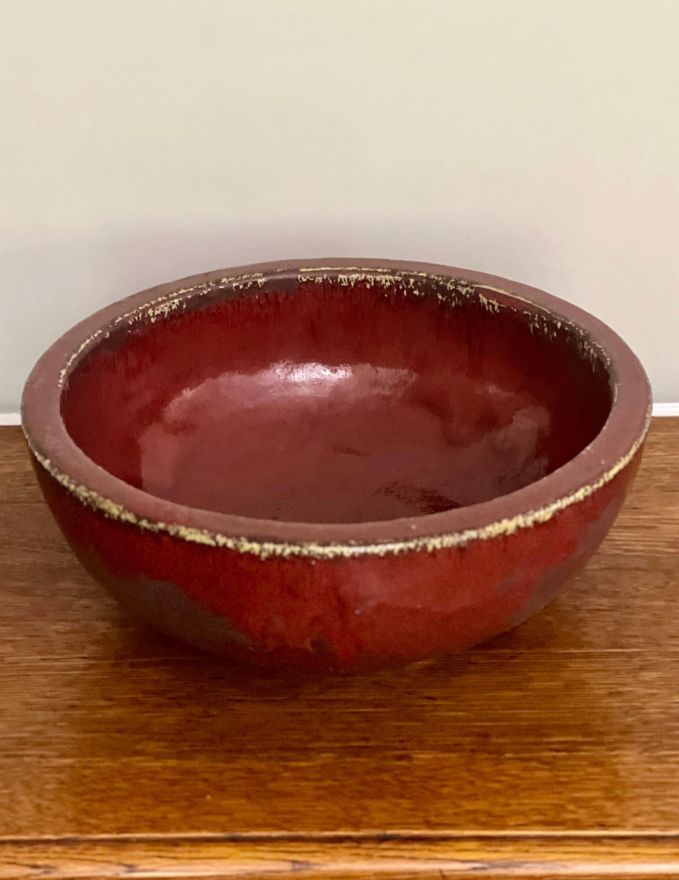 Large Chinese Sang de Boeuf Bowl, 20th Century, Signed In Good Condition For Sale In Doylestown, PA