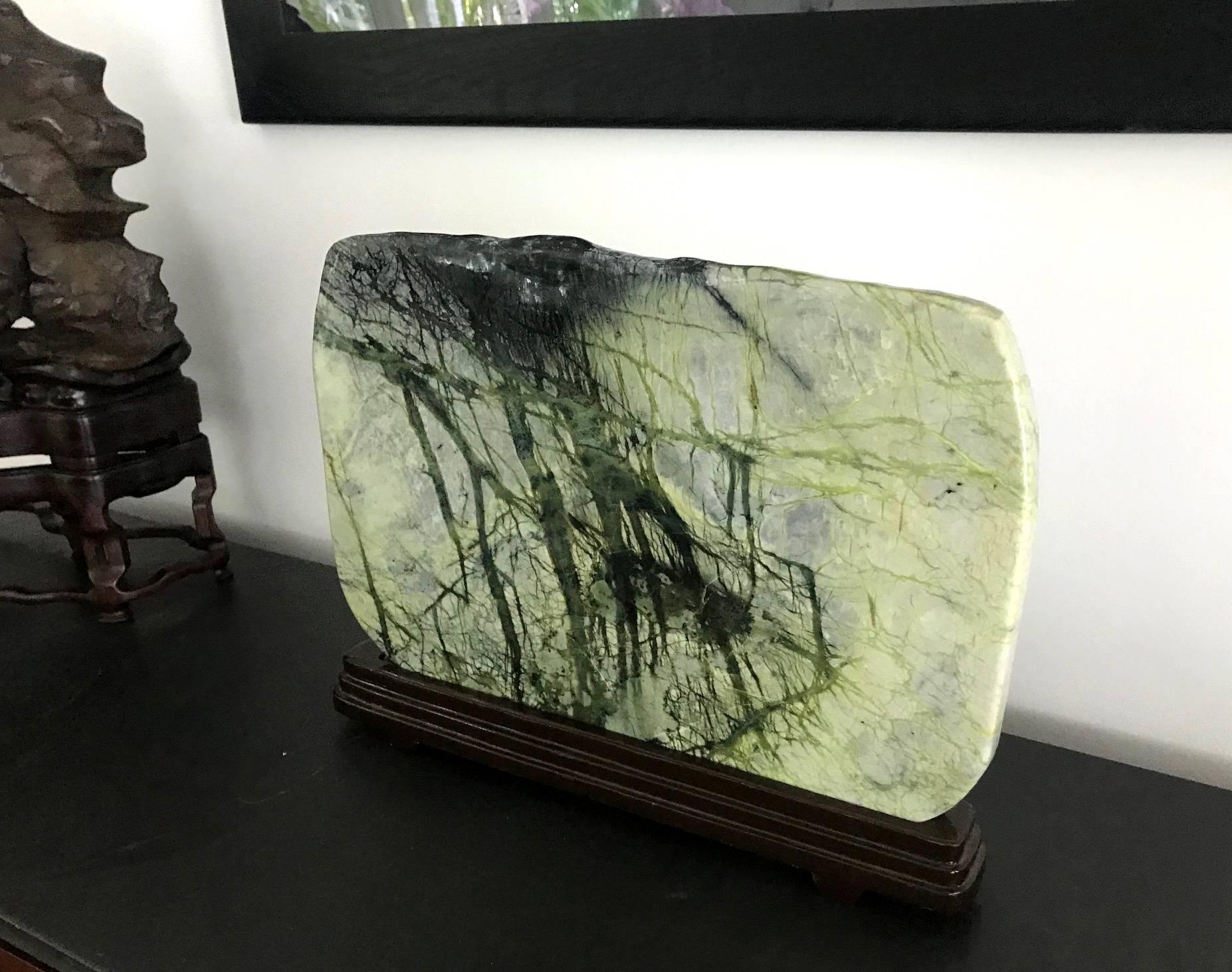 Chinese Export Large Chinese Scholar Greenery Stone on Stand