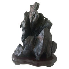 Large Chinese Scholar Lingbi Stone on Wood Stand