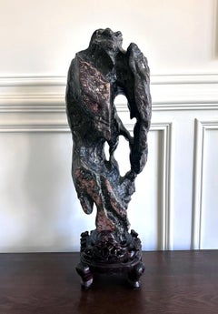 Large Chinese Scholar Rock Lingbi Stone on Display Stand