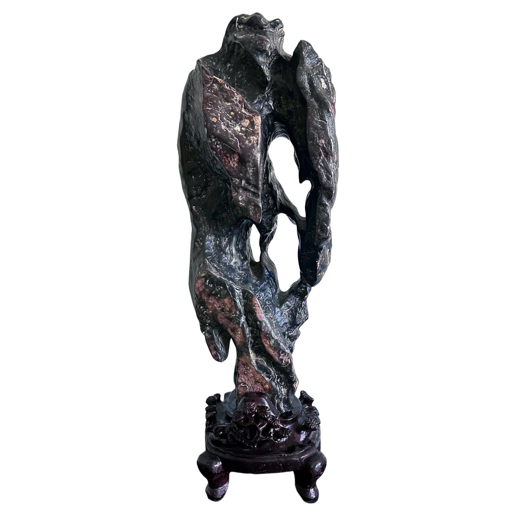 Large Chinese Scholar Rock Lingbi Stone on Display Stand