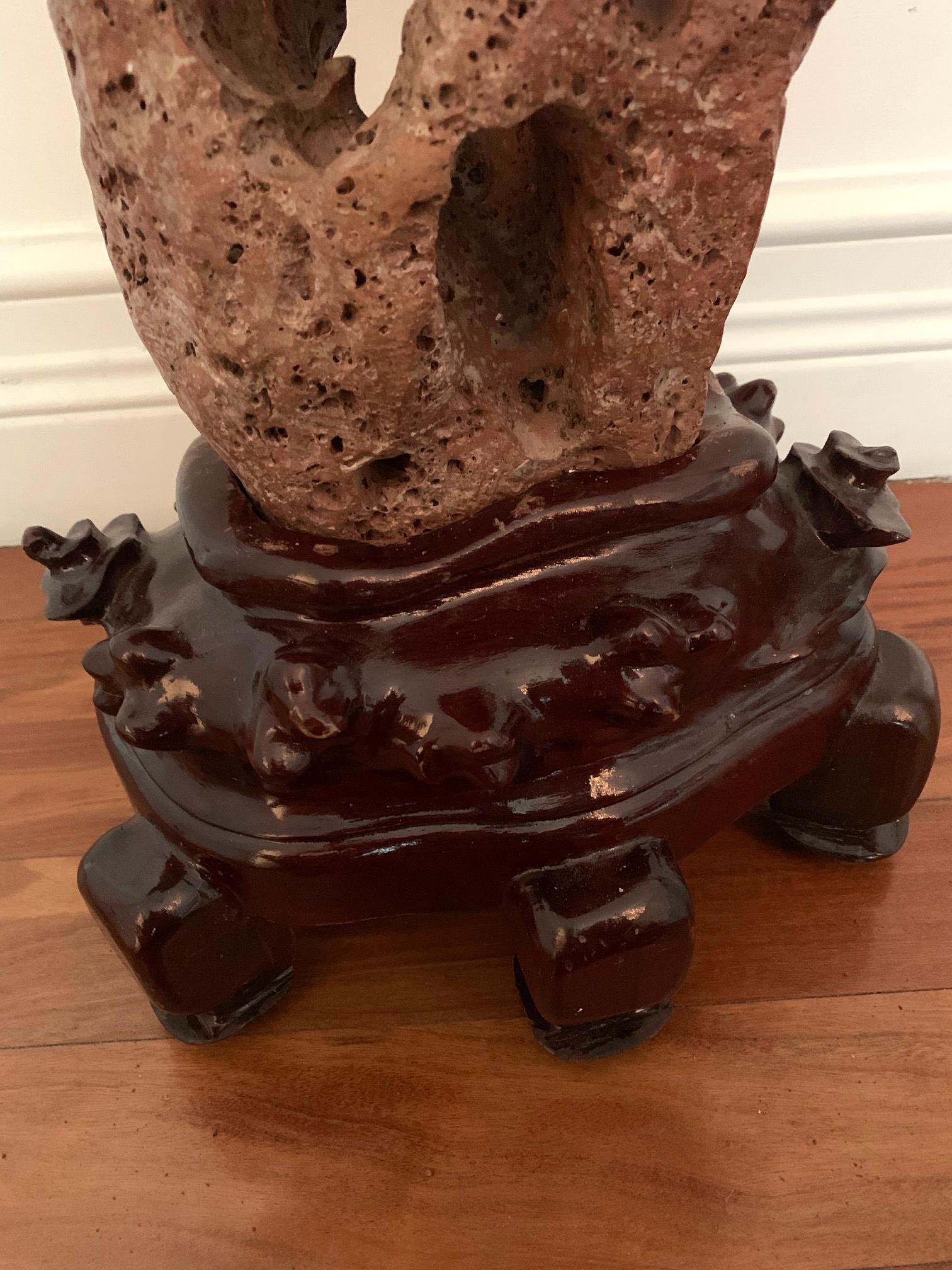 Large Chinese Scholar Stone Taihu Rock on Display Stand For Sale 7