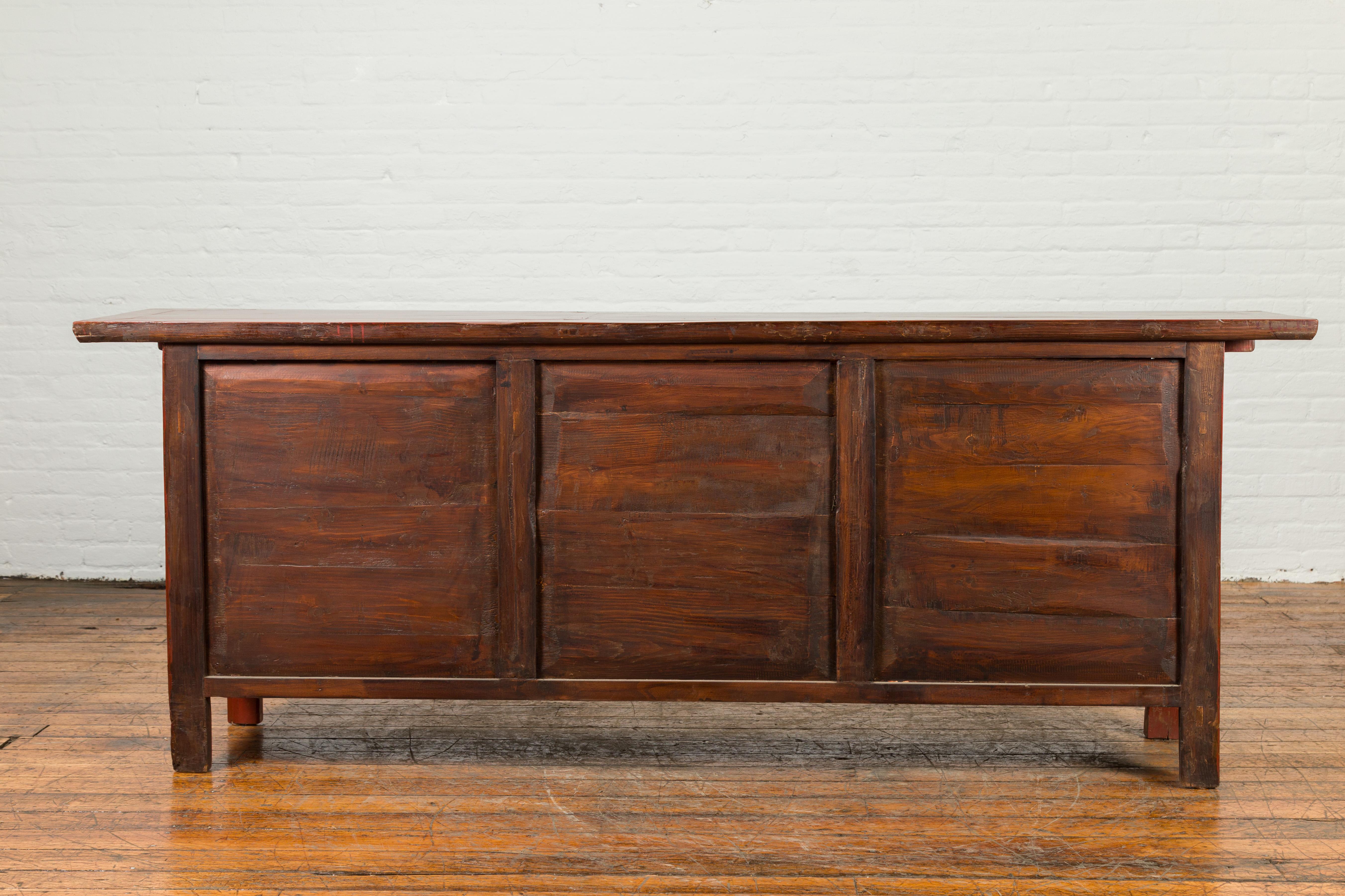 Large Chinese Shanxi Qing Dynasty 19th Century Red Lacquered Elm Sideboard 9