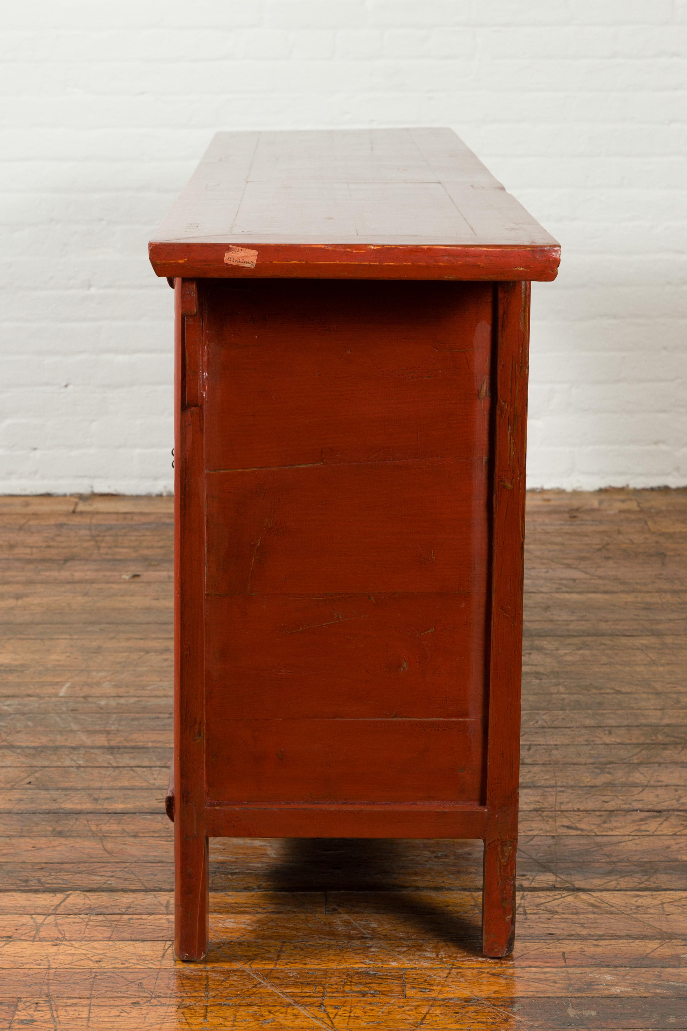 Large Chinese Shanxi Qing Dynasty 19th Century Red Lacquered Elm Sideboard 10