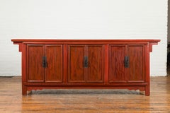 Large Chinese Shanxi Qing Dynasty 19th Century Red Lacquered Elm Sideboard