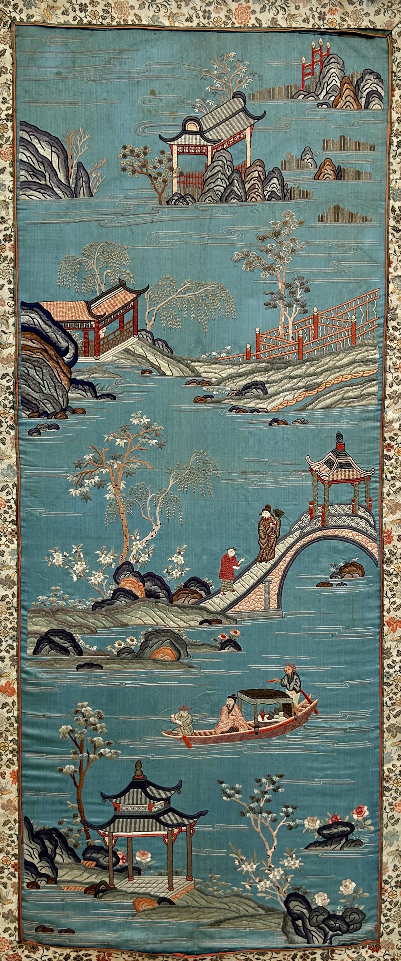 Large Chinese Silk Embroidery, Framed In Fair Condition For Sale In Bradenton, FL
