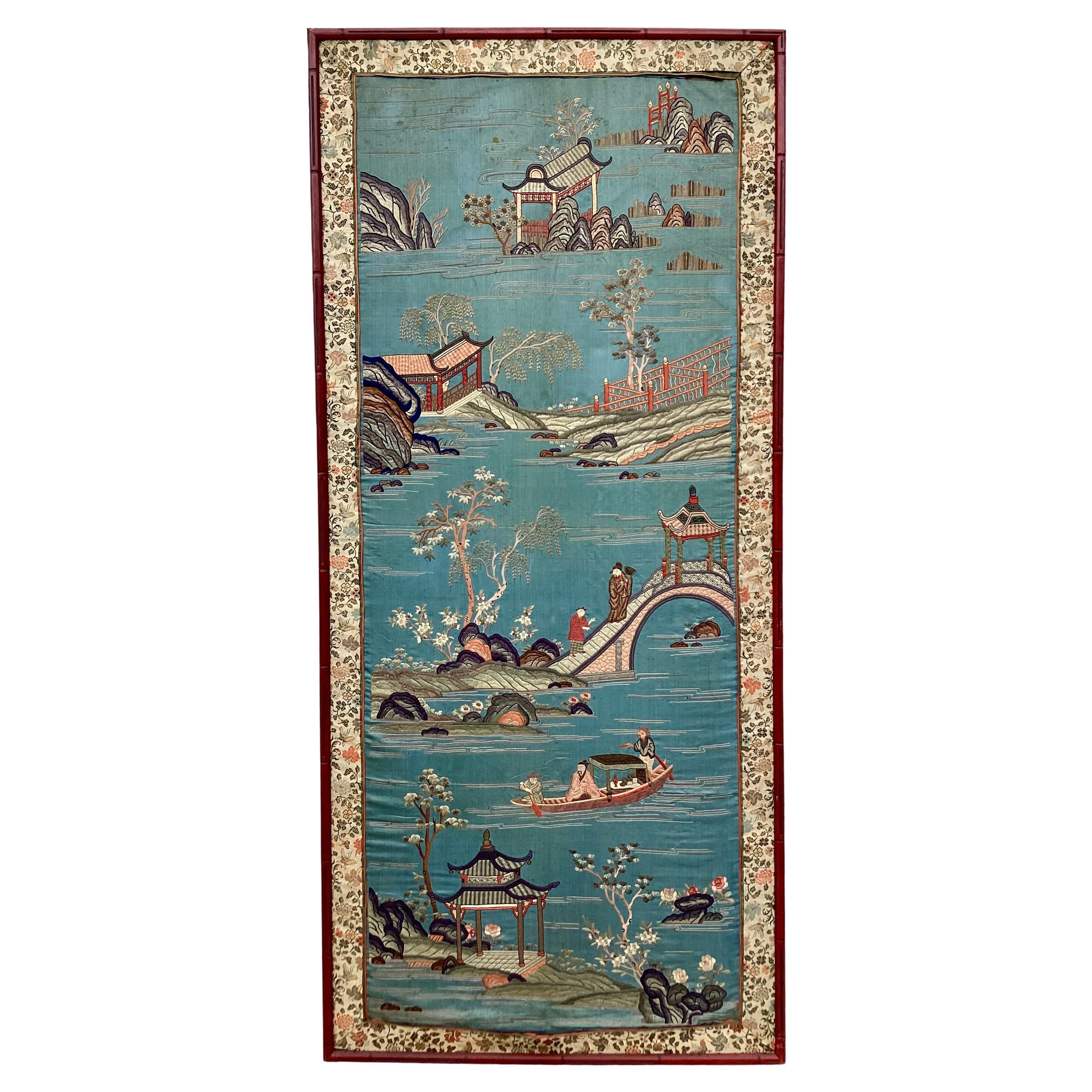 Large Chinese Silk Embroidery, Framed For Sale