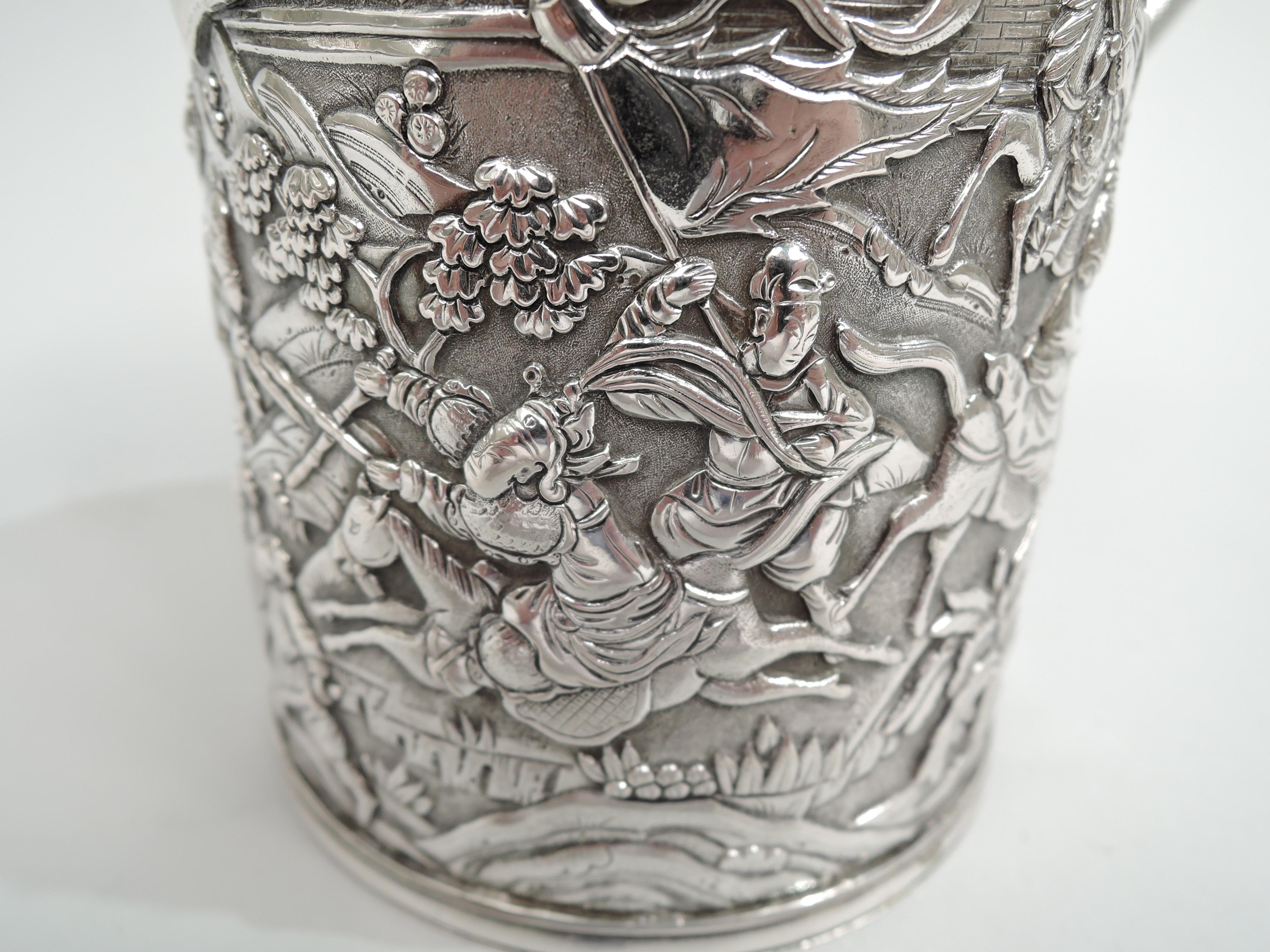 Large Chinese Silver Dragon-Handled Mug with Battle Scene 4