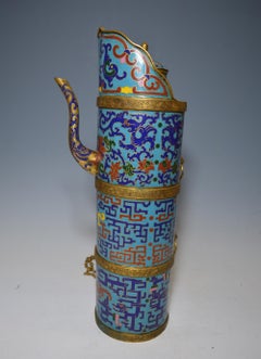 Large Chinese Sino Tibetan Cloisonné Tea Pot Vessel 中国藏族古董